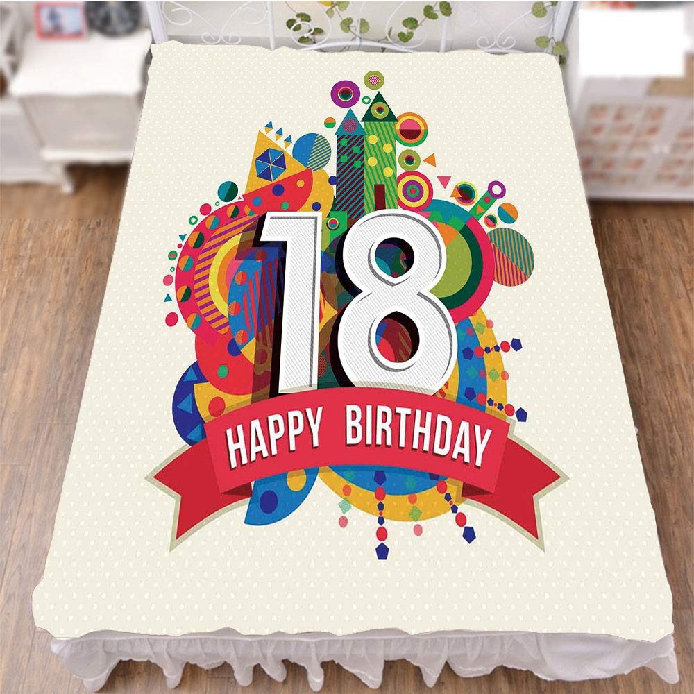 iPrint Bedding Duvet Cover Set 3D Print,Stipes Dots Shapes Backdrop with Happy Birthday,Fashion Personality Customization adds Color to Your Bedroom. by 94.5"x102.3"