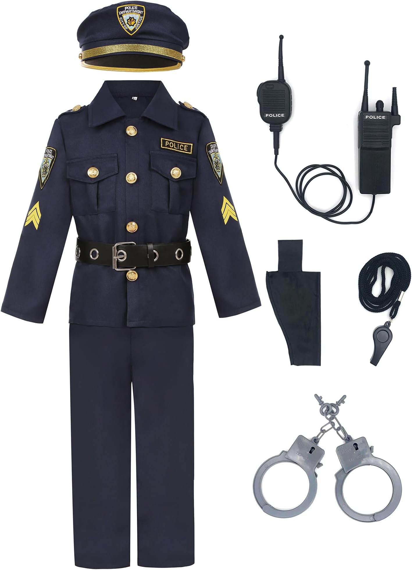 Police Costume for Boys Cop Costume Dress Up Set for Halloween Cosplay Party Costume