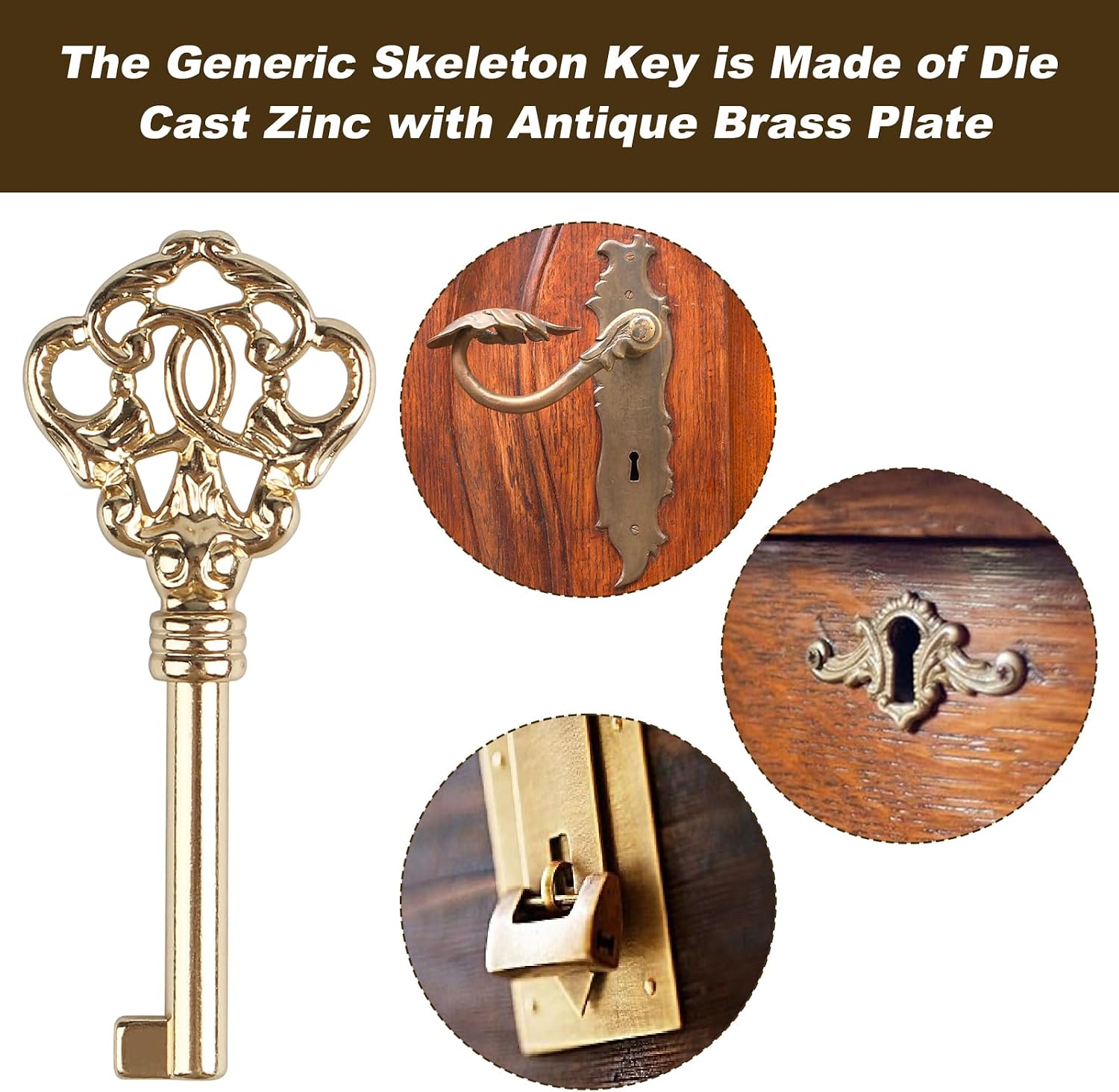 KYF-2 Skeleton Key for Vintage Old Furniture, Antique Brass Skeleton Keys Grandfather Clock Door Key Compatible with Howard Miller, Ridgeway, Sligh, Emporer, Pearl, Seth Thomas, and Trend, 2 pcs