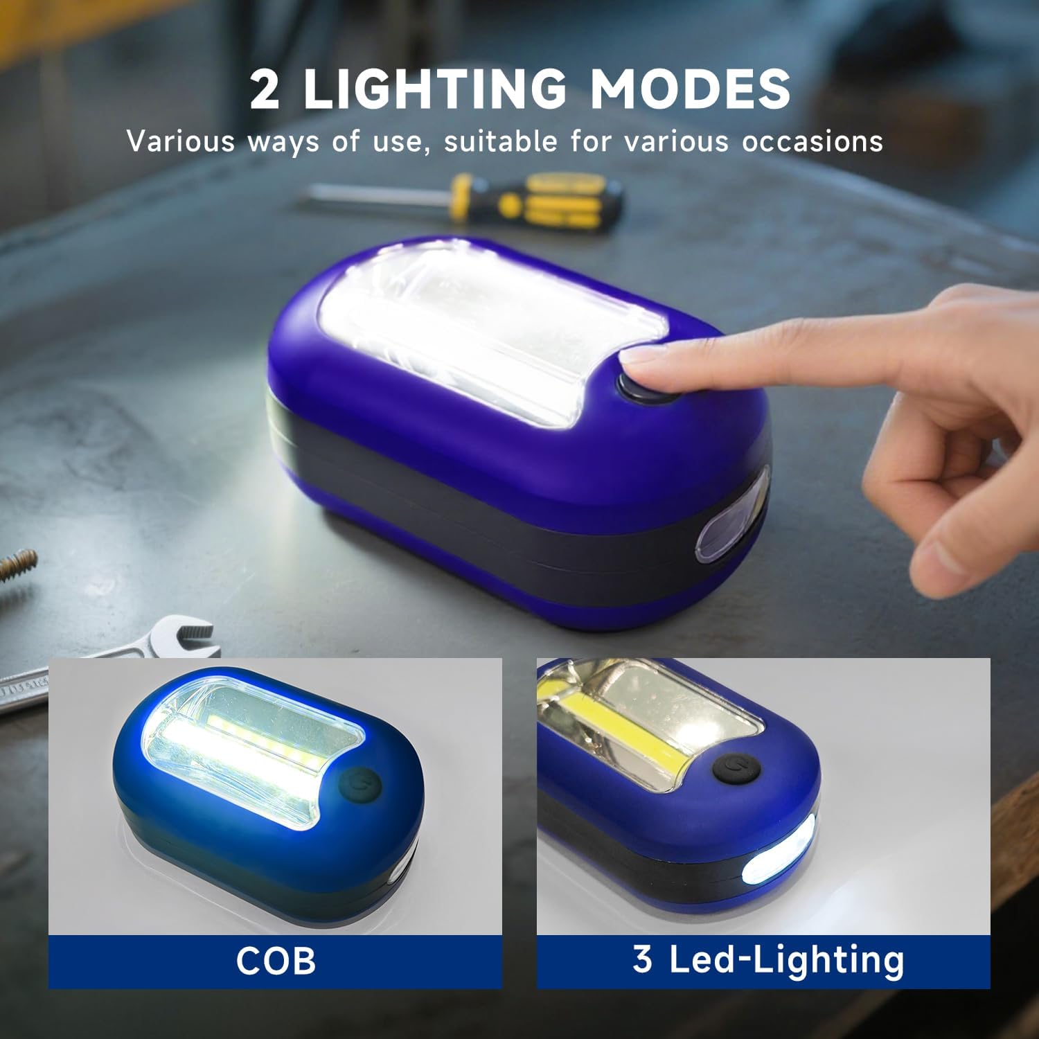 3-in-1 LED Camping Lamp, Mini Flashlight, Portable Pocket Flashlight, Magnetic Work Light, Flashlight with Hook,144 Lumen, 2 Modes Battery Powered Light for Outdoor, Emergency, Garage (2)