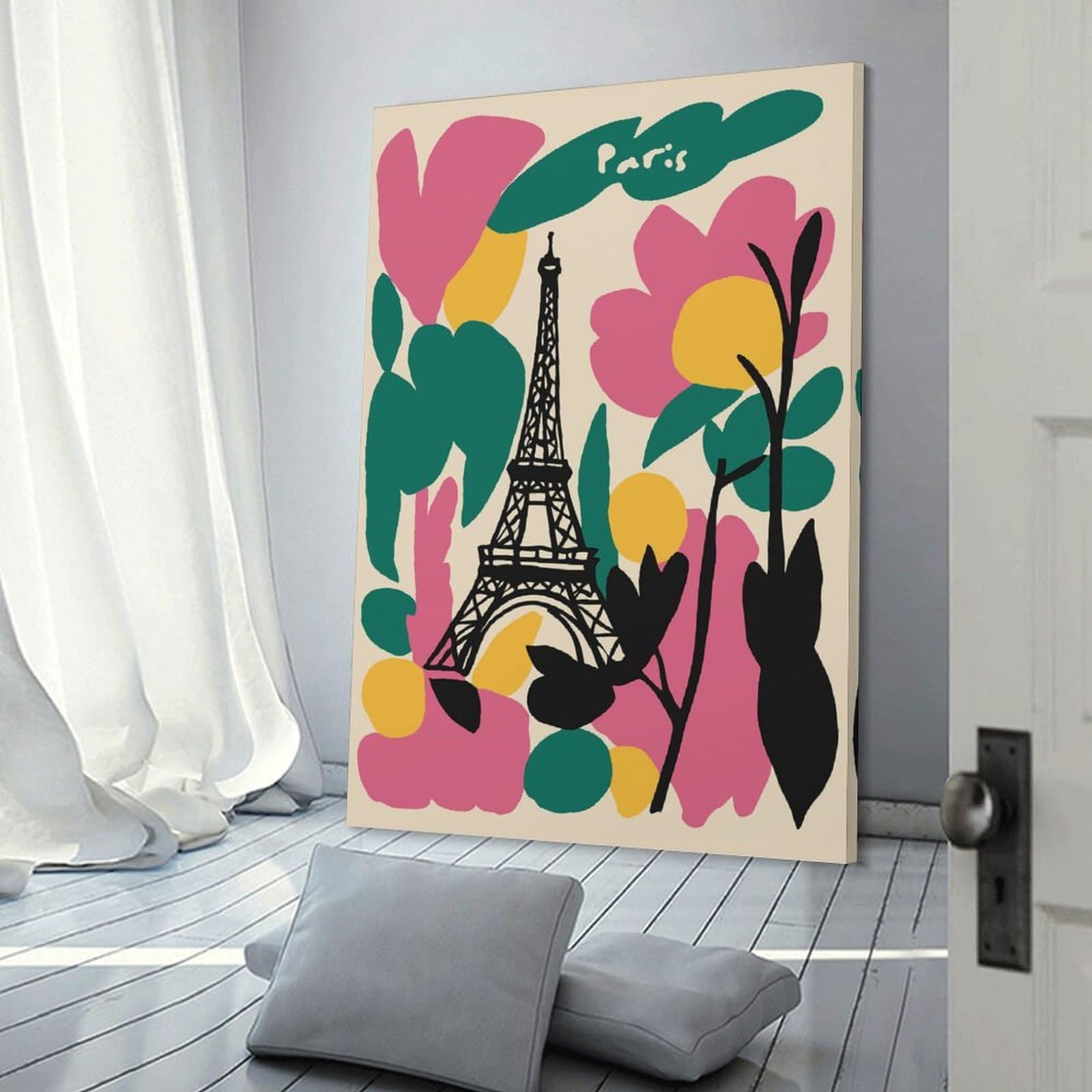 Canvas Art Print Paris Eiffel Tower Floral Art, 20x30inch(50x75cm), for Gallery Wall Decor And Room Displays, Wall Decor Suited to Curated Displays