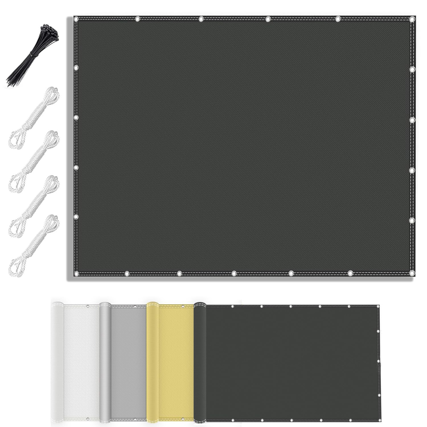 Voile d'ombrage imperméable 2,5x4m anthracite oeillets pour soleil et pluie