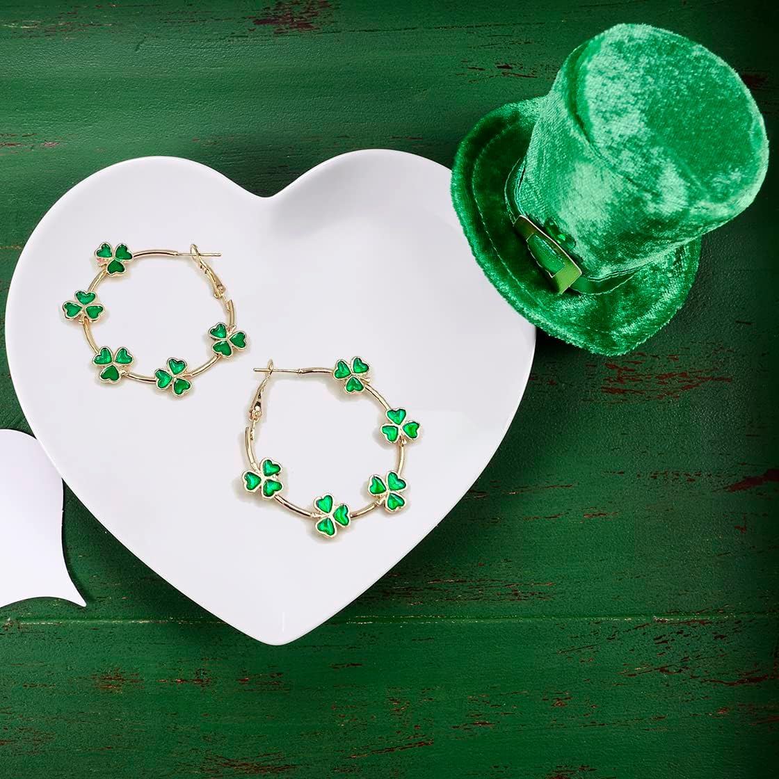 St Patrick's Day Earrings for Women,Green Rhinestone Irish Shamrock Hoop Earrings Green Clover Crystal Opal Drop Dangle Earrings Good Luck St patrick's Day Outfit Holiday Jewelry Accessories - Image 5