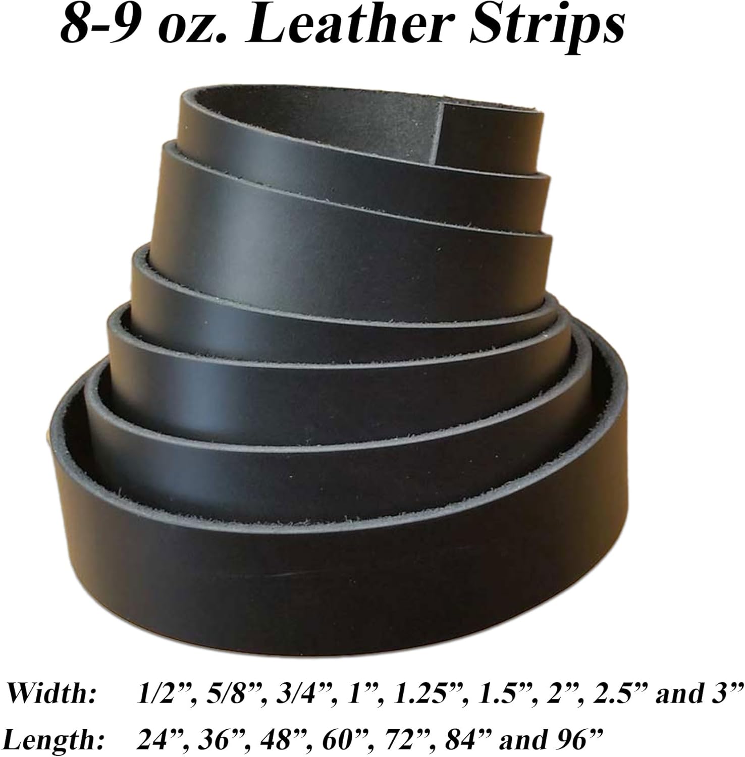 1 Inch Black Leather Strip 8-9 oz. (3.2-3.6 mm) - Latigo Leather Strips up to 96 Inch Long Made in USA by Pitka Leather (1" x 84')