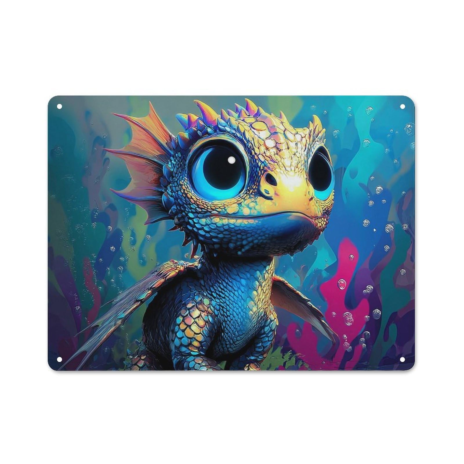 Junmoney Colorful Fantasy Creature In Underwater Scene Country Metal Wall Decor 30X40cm, Decorative Tin Sign For Farmhouse Kitchen, Pantry Or Dining Area