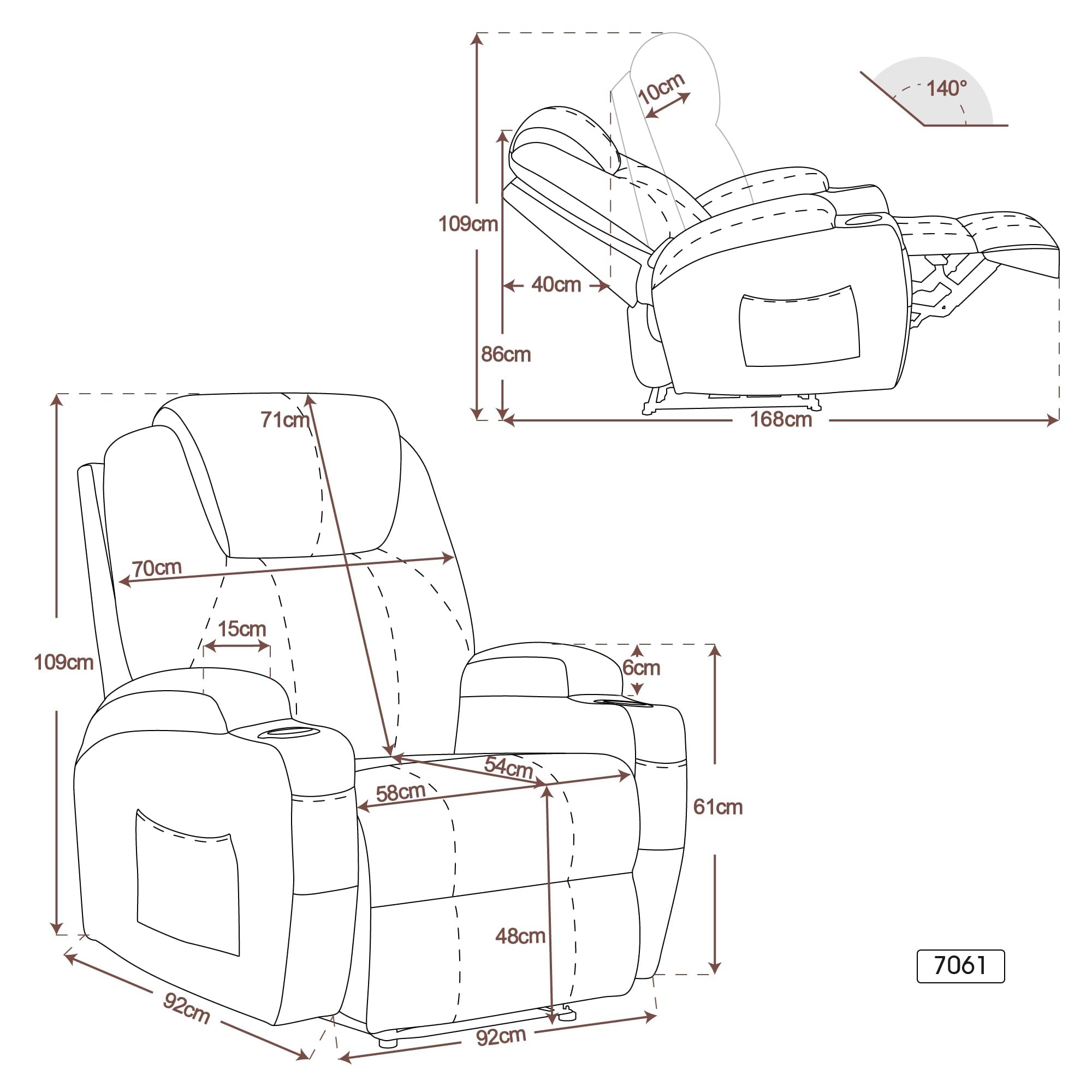 MCombo 7061 - Sillón de relax eléctrico con función de vibración y calefacción