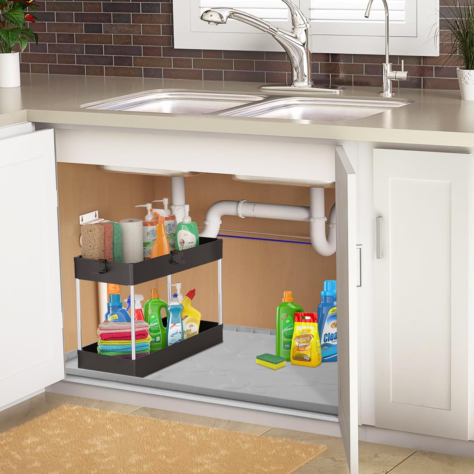 Sottolavello, 86,4 x 55,9 cm, in silicone, impermeabile, flessibile, per cucina, bagno e lavanderia