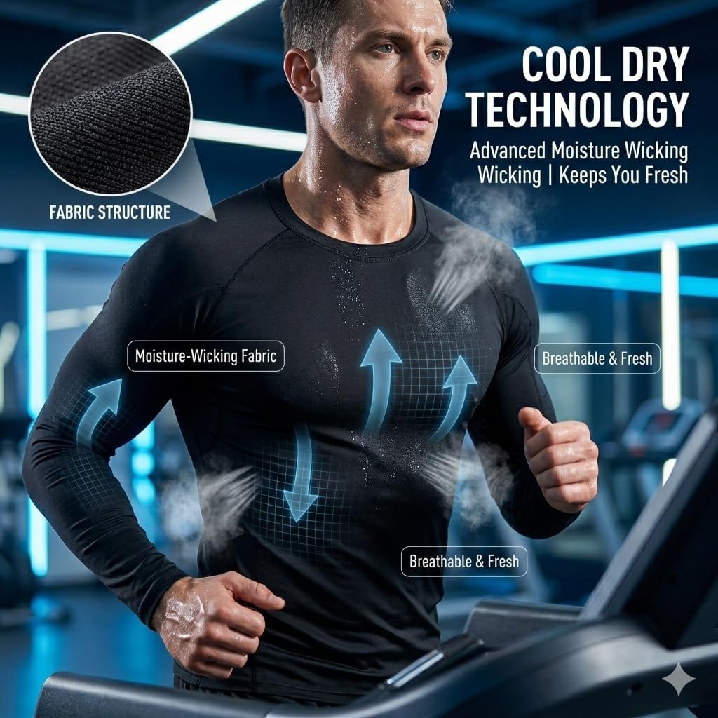 5 or 3 Pack Compression Shirts for Men Long Sleeve Athletic Workout Baseball Undershirt Football Base Layer