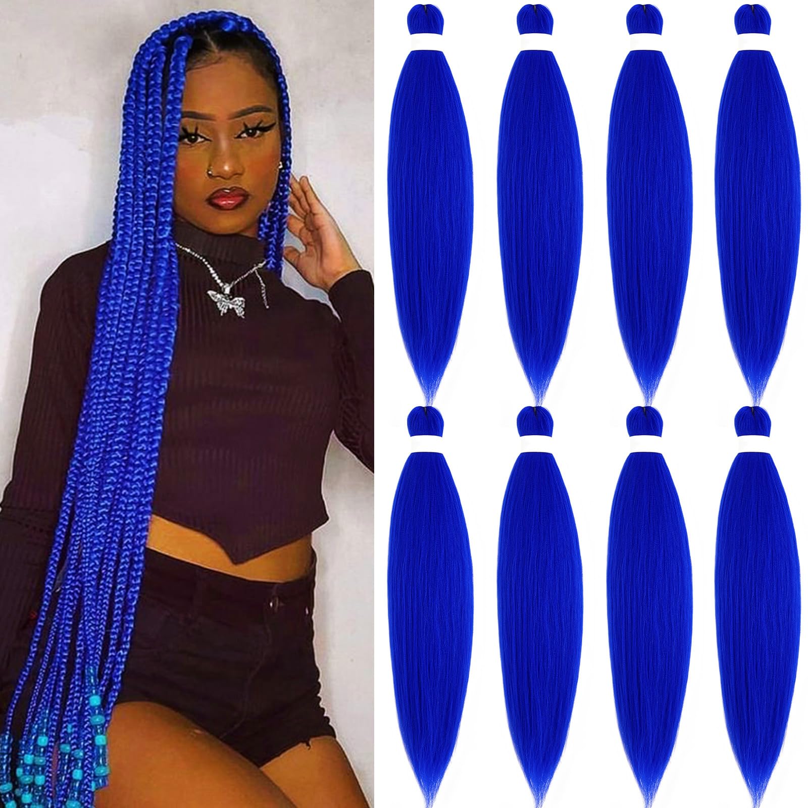 SIXERSI Blue Braiding Hair Pre Stretched Color Blue Hair Extensions for Braids 30 inch Prestretched Braiding Hair Long Jumbo Weave Natural as Human