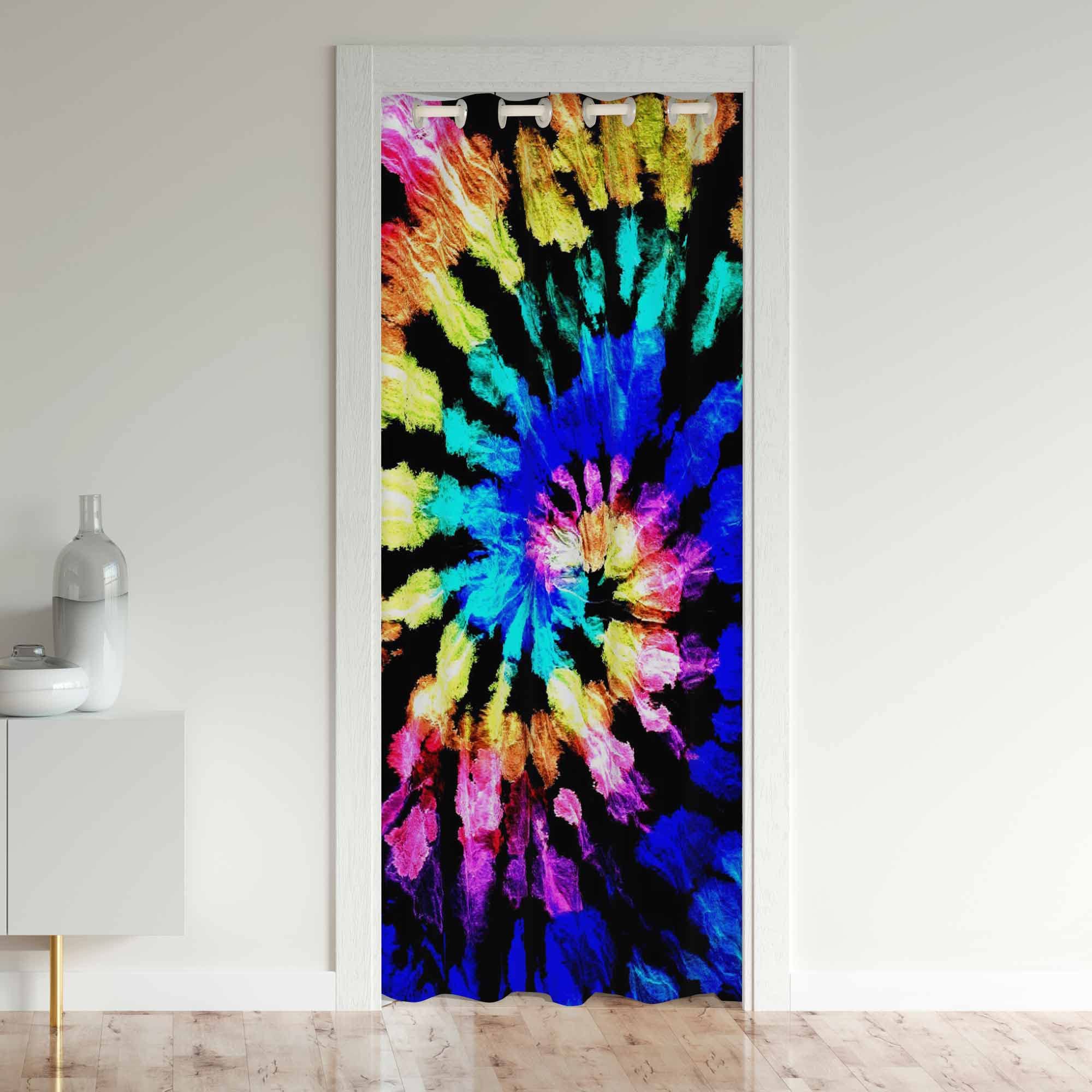 Loussiesd Tie Dye Blackout Curtains Window Boho Hippie Treatments Doorway Curtain Room Darkening Tie Dyed Thermal Insulated Blackout Curtains for Doors with Windows 86x203cm 1 Panel