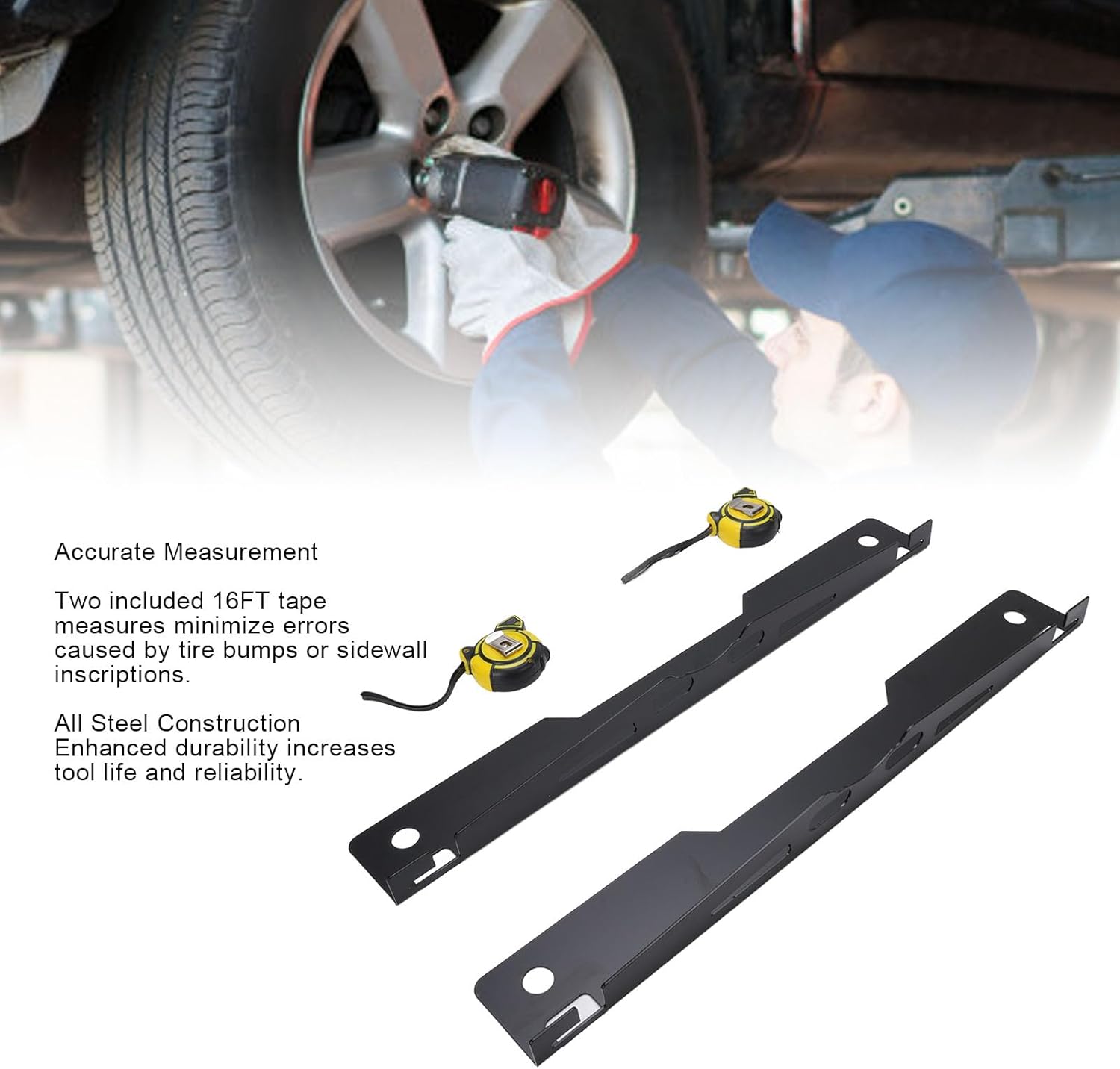 Walfront Wheel Alignment Tool Kit Toe Alignment Plates 2 Pack Heavy Duty Stainless Steel with 2x16FT Tape Measures for Cars Trucks SUVs ATVs