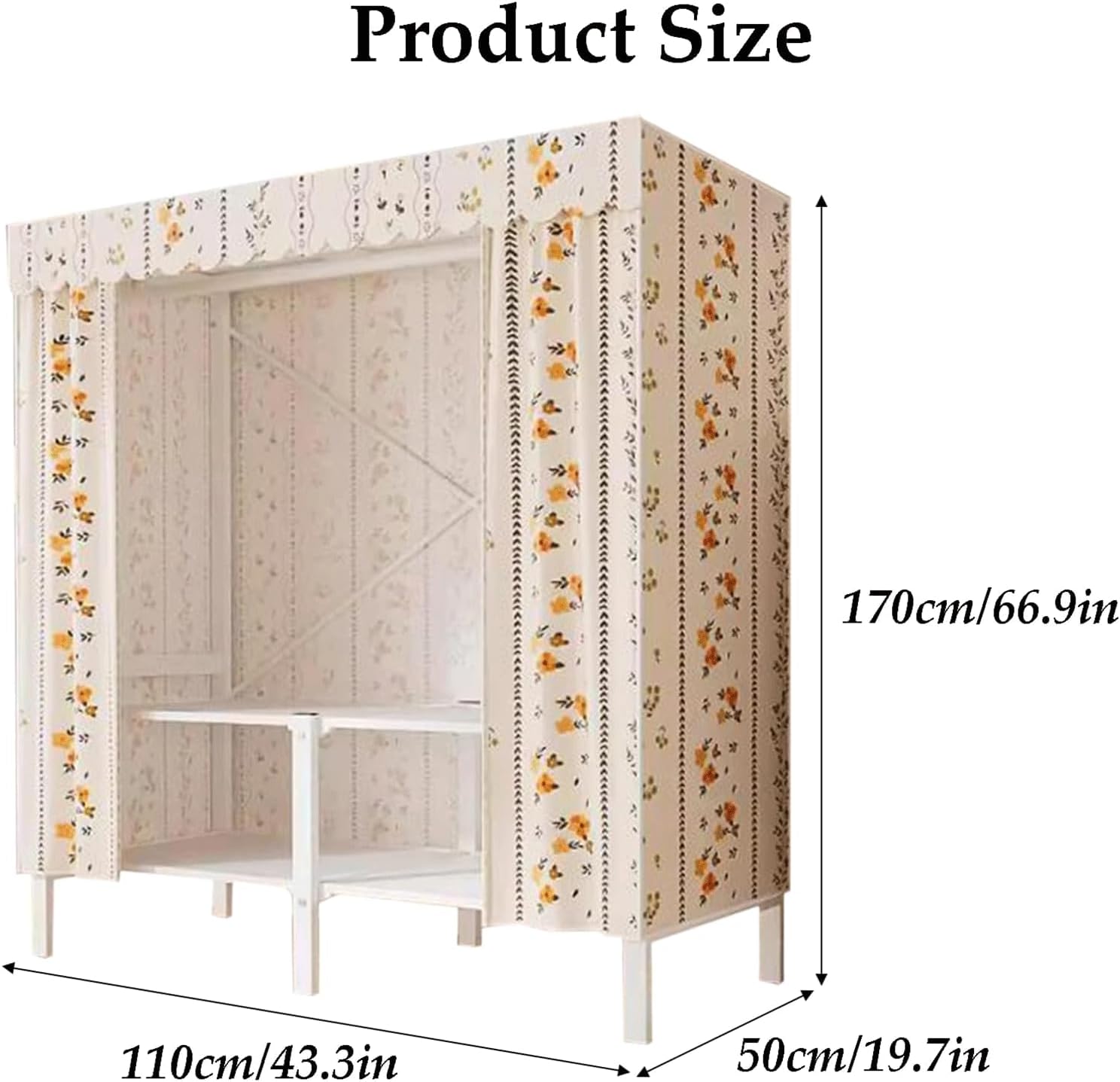 Portable Closet Portable Closet with Cloth Cover Wardrobe Closet 150cm/168cm/190cm/216cm Clothes Closet for Hanging Portable Metal Wardrobe Spacious