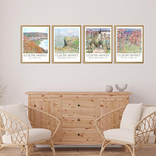 Miniatura 10 de Claude Monet - Juego de 4 pinturas artísticas famosas obras de arte de pared para dormitorio, póster de arte impresionista  Pósteres estéticos
