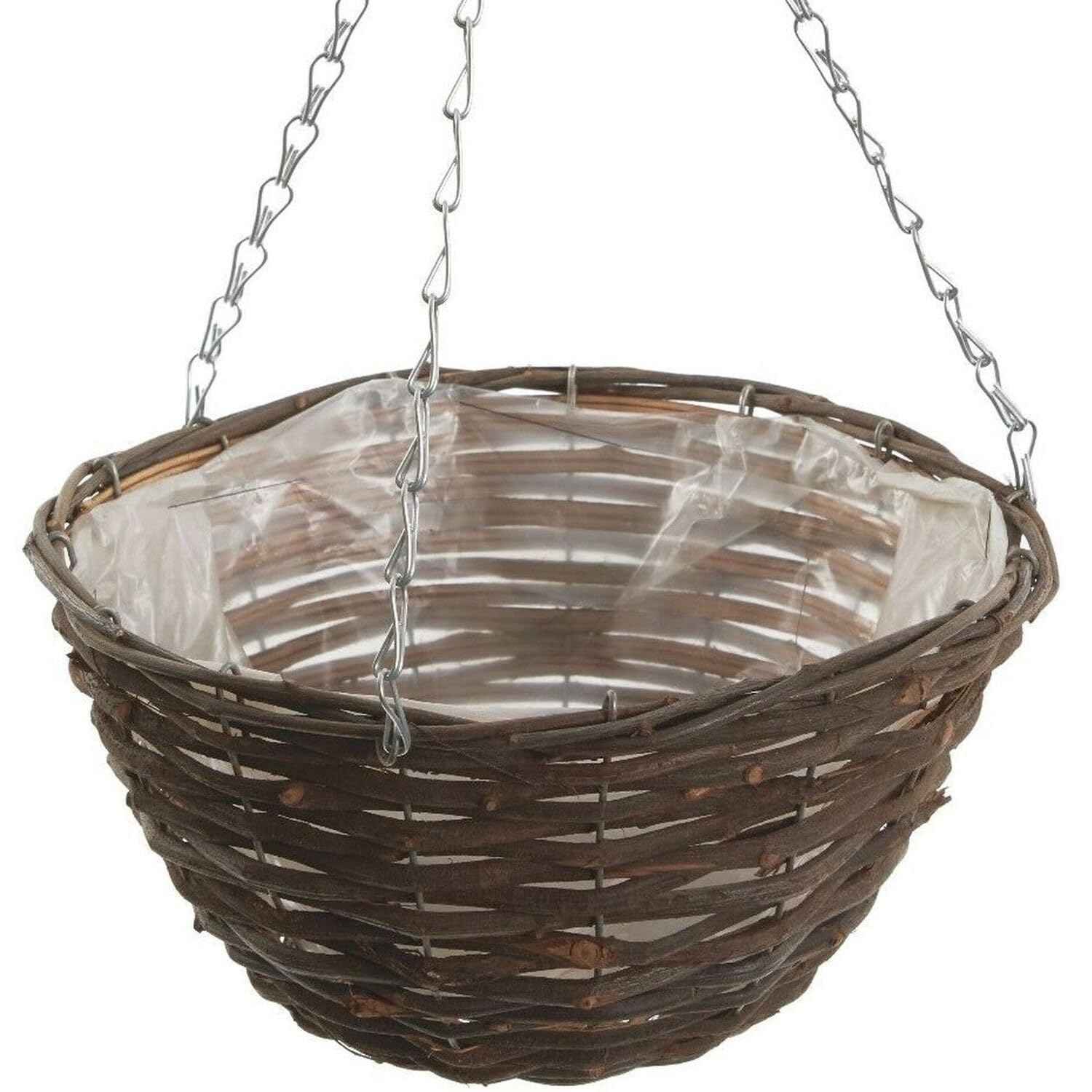 Muddy Hands Wicker Hanging Basket Planter with Inner Liner Willow Woven Rattan Decorative Outdoor Garden Hanger Flower Herb Plant Pot (2, 14")
