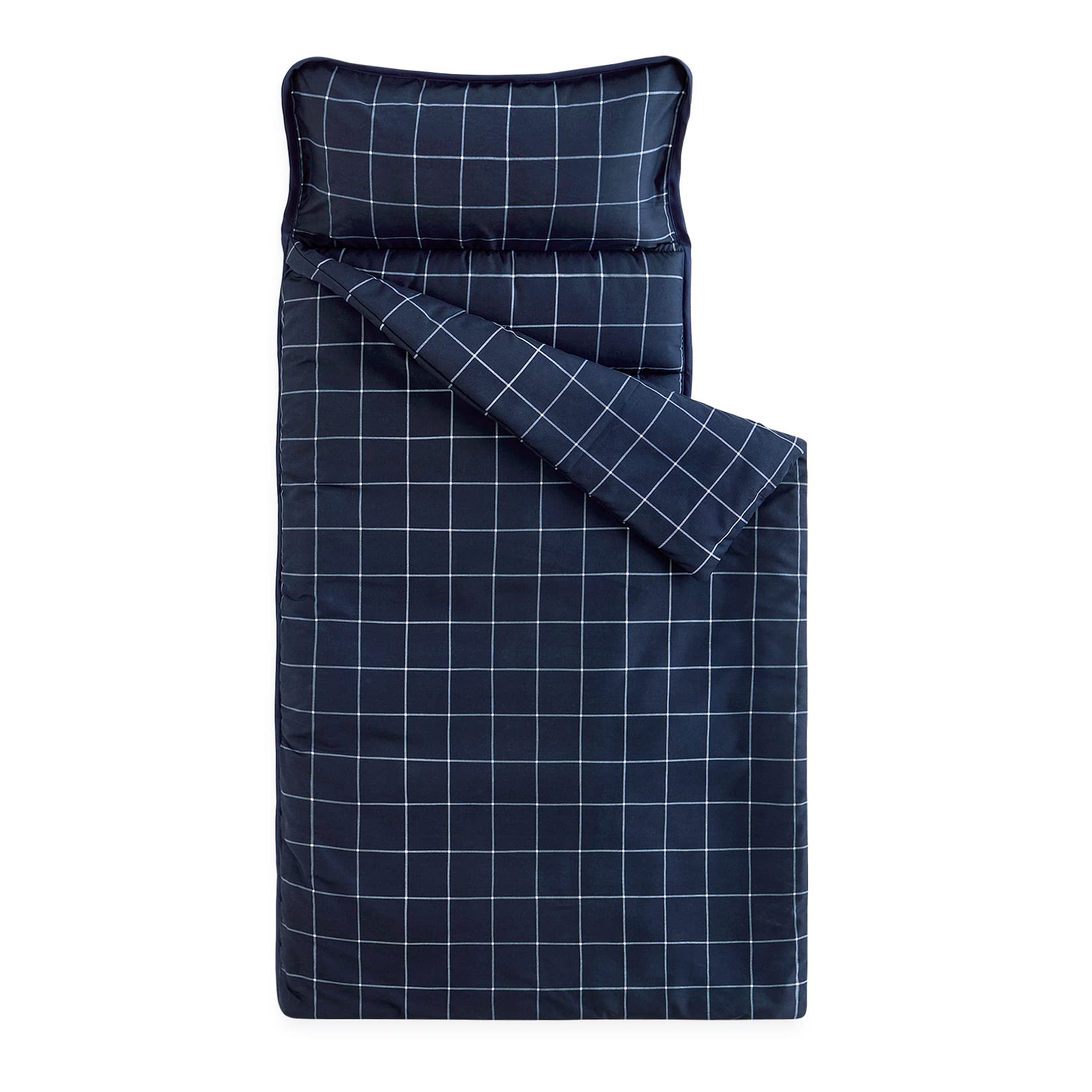Wake In Cloud - Toddler Nap Mat with Pillow and Blanket, for Kids Boys Girls Ages 3 Plus in Kindergarten Daycare Preschool Pre K, Roll Up Sleeping Bag, Gingham Grid Checkered
