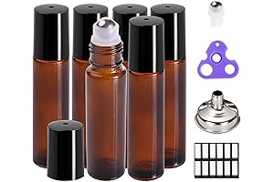 PrettyCare Amber Glass Roller Bottles with Accessories - Perfect for Essential Oils,...