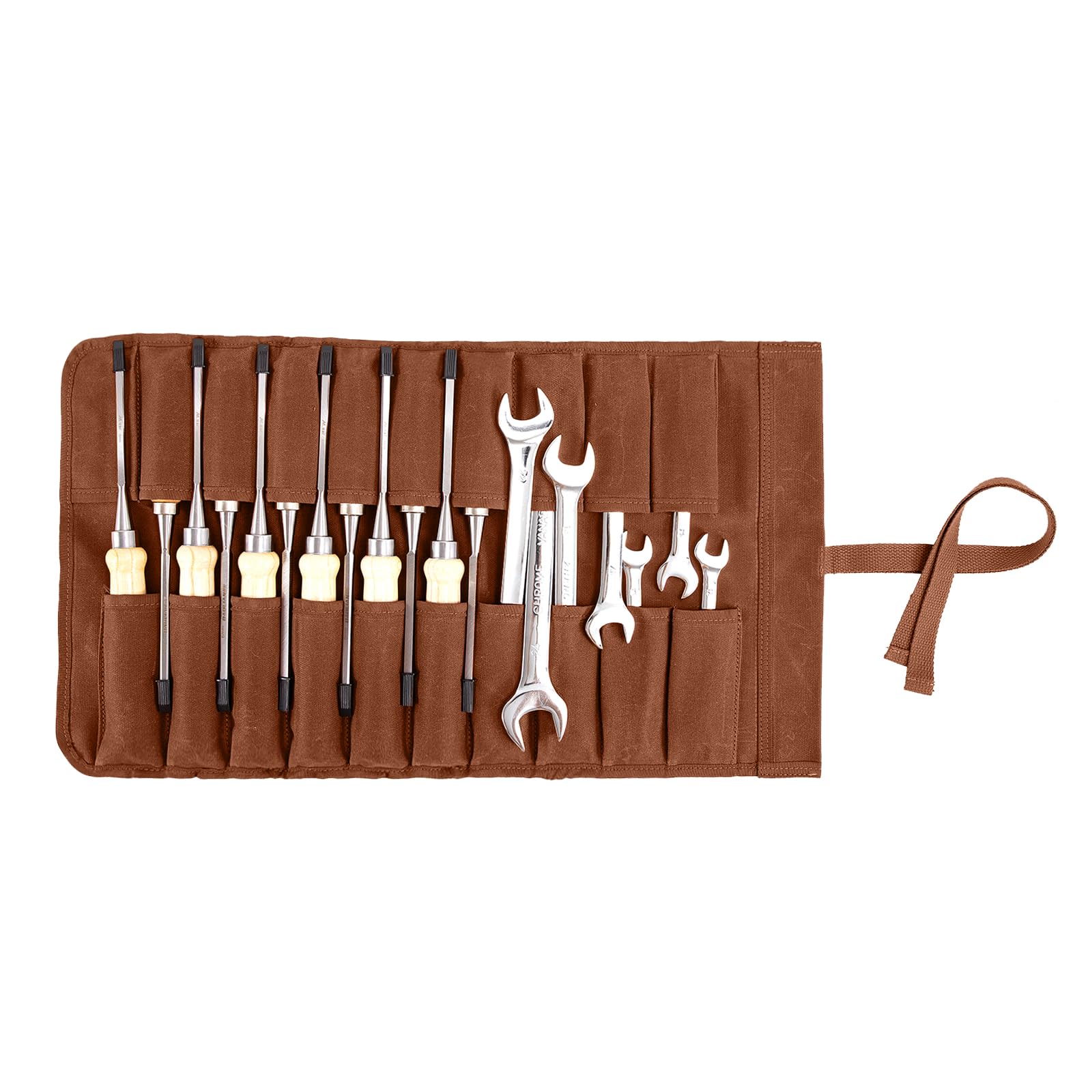Chisel Roll Durability Waxed Canvas Wrench Rolls with 20 Slots Compact Small Toll Roll Portable Carry On Pouch