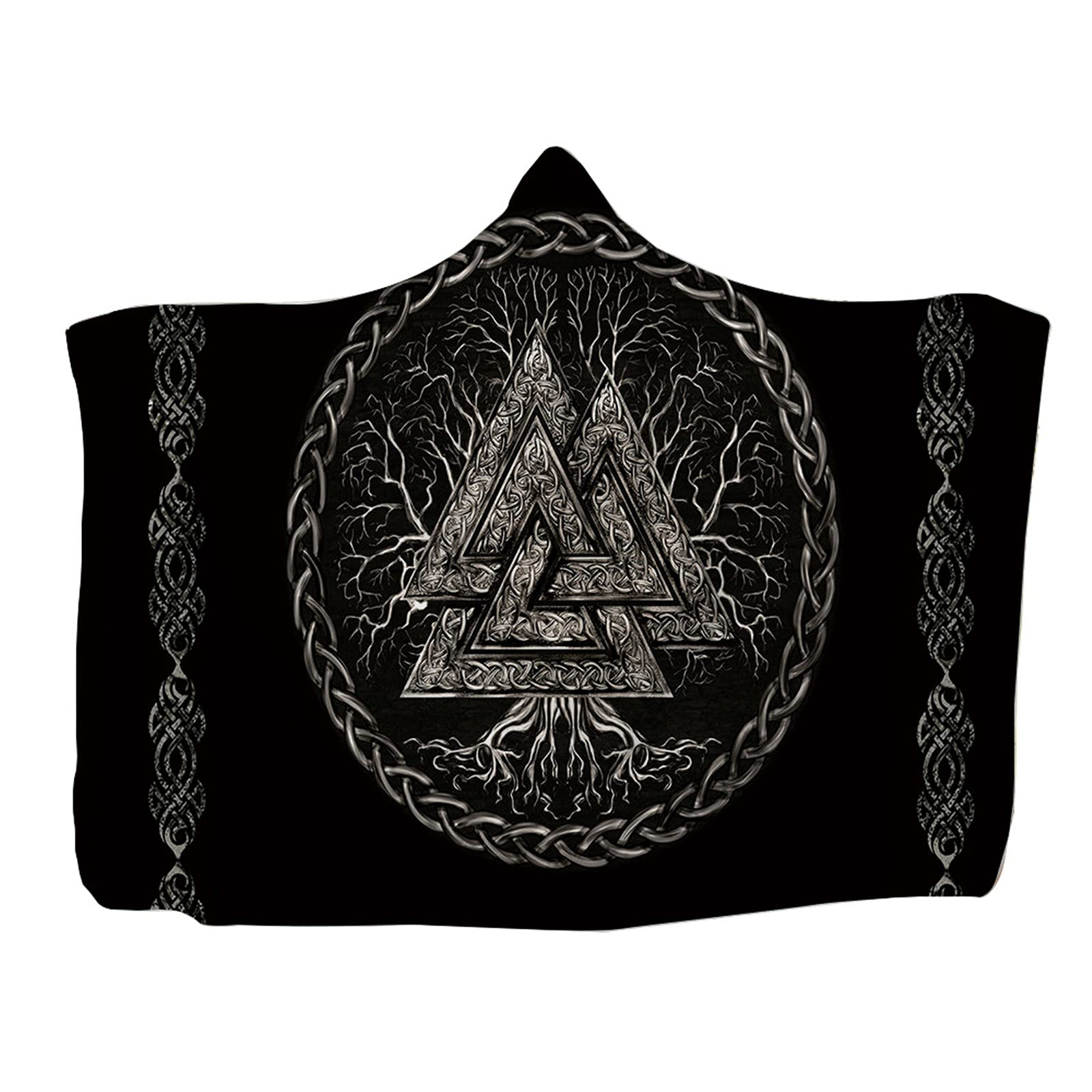 Kewing # 6 Hooded Throw Blanket Wearable Viking Tattoo Print Flannel Cape Cloak Blanket For Sofa Napping Blankets Childs Adults