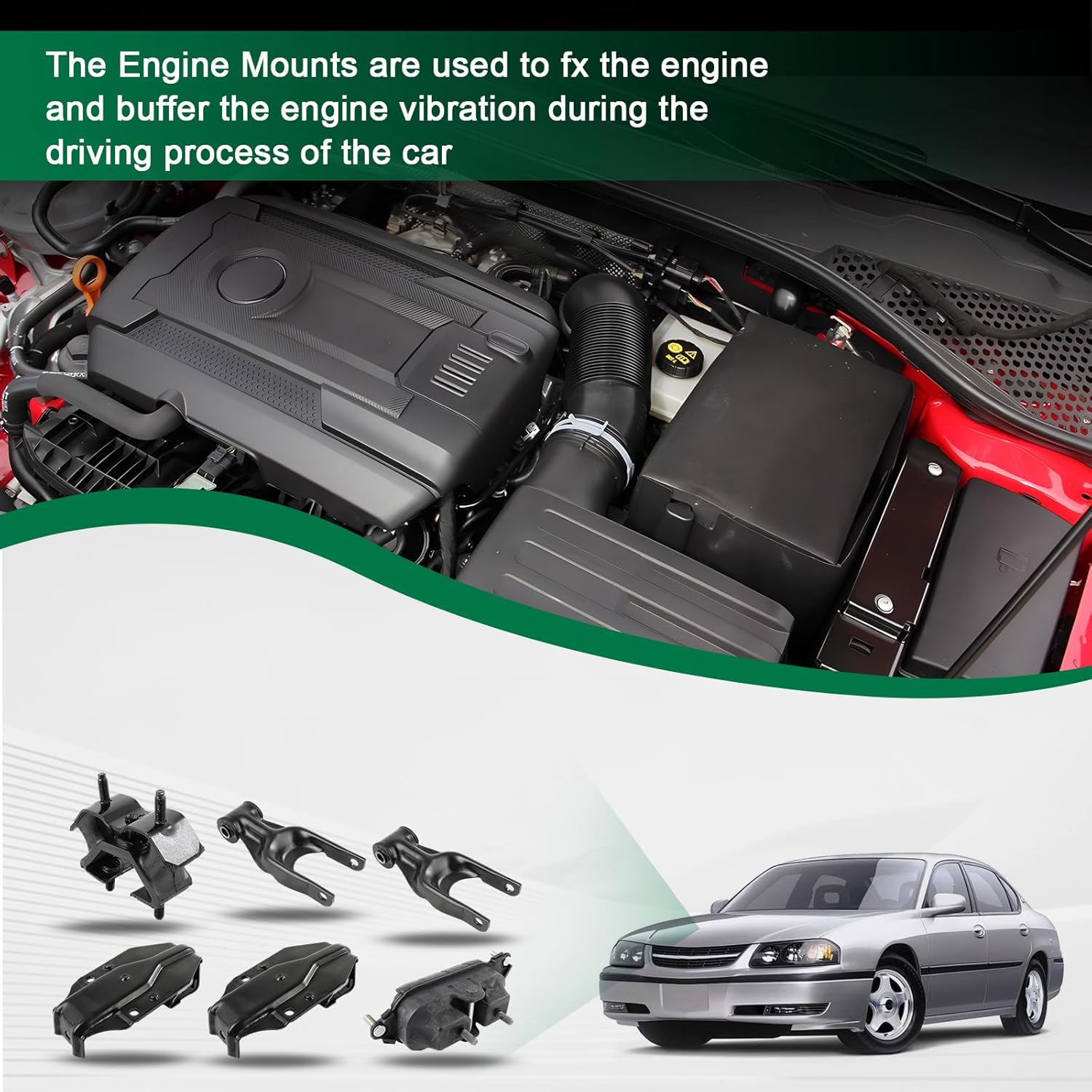 SCITOO Engine Motor and Transmission Mount Kit for Chevrolet for Impala 3.4L 2000-2005 Replace A2901 A2901 A2906 A2866 A2866 A2818
