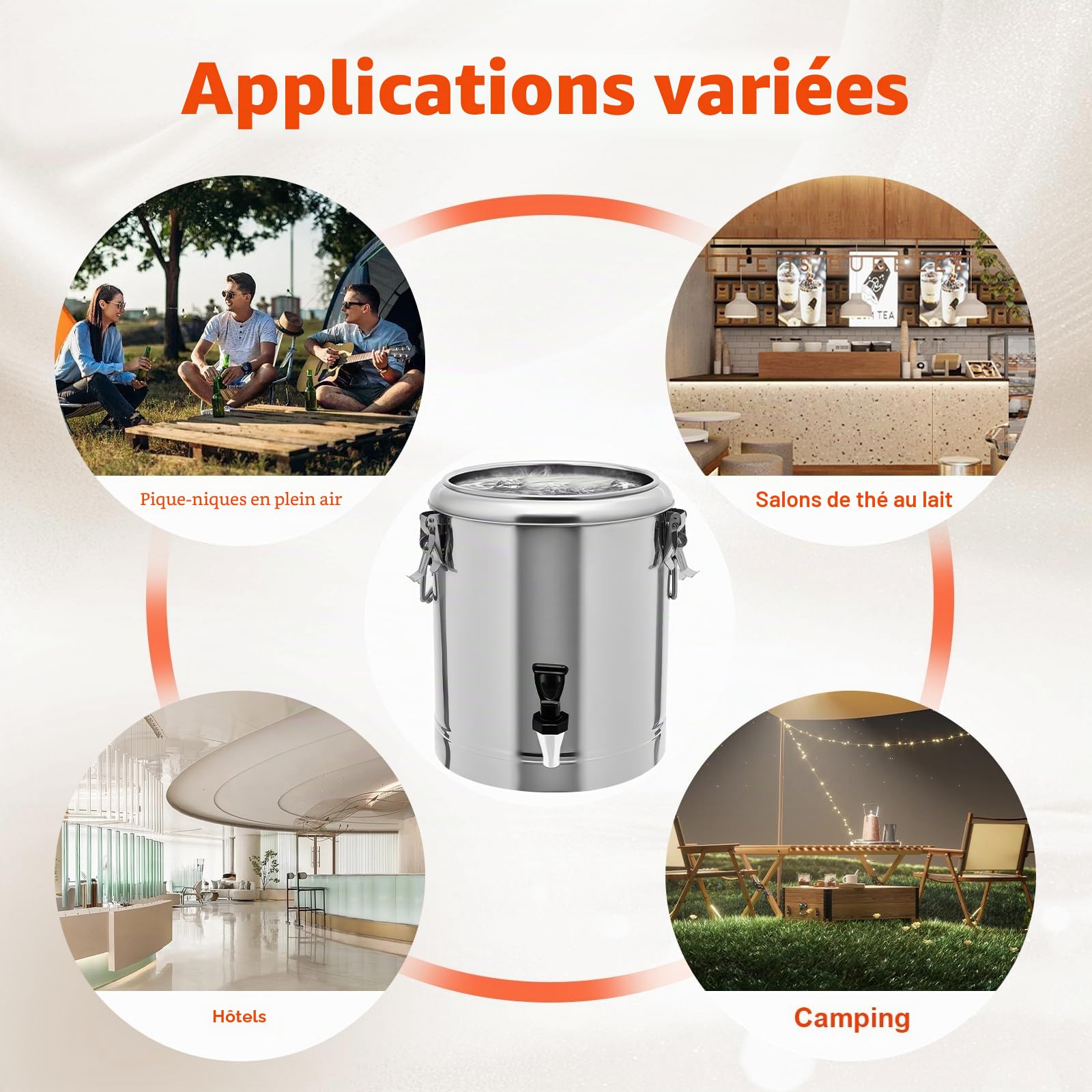 Récipient thermique pour nourriture, 20 l/40 l, seau isotherme avec couvercle, thermos en acier inoxydable, pour café, thé ou vin chaud, garde les aliments au chaud pendant 12 h et au froid