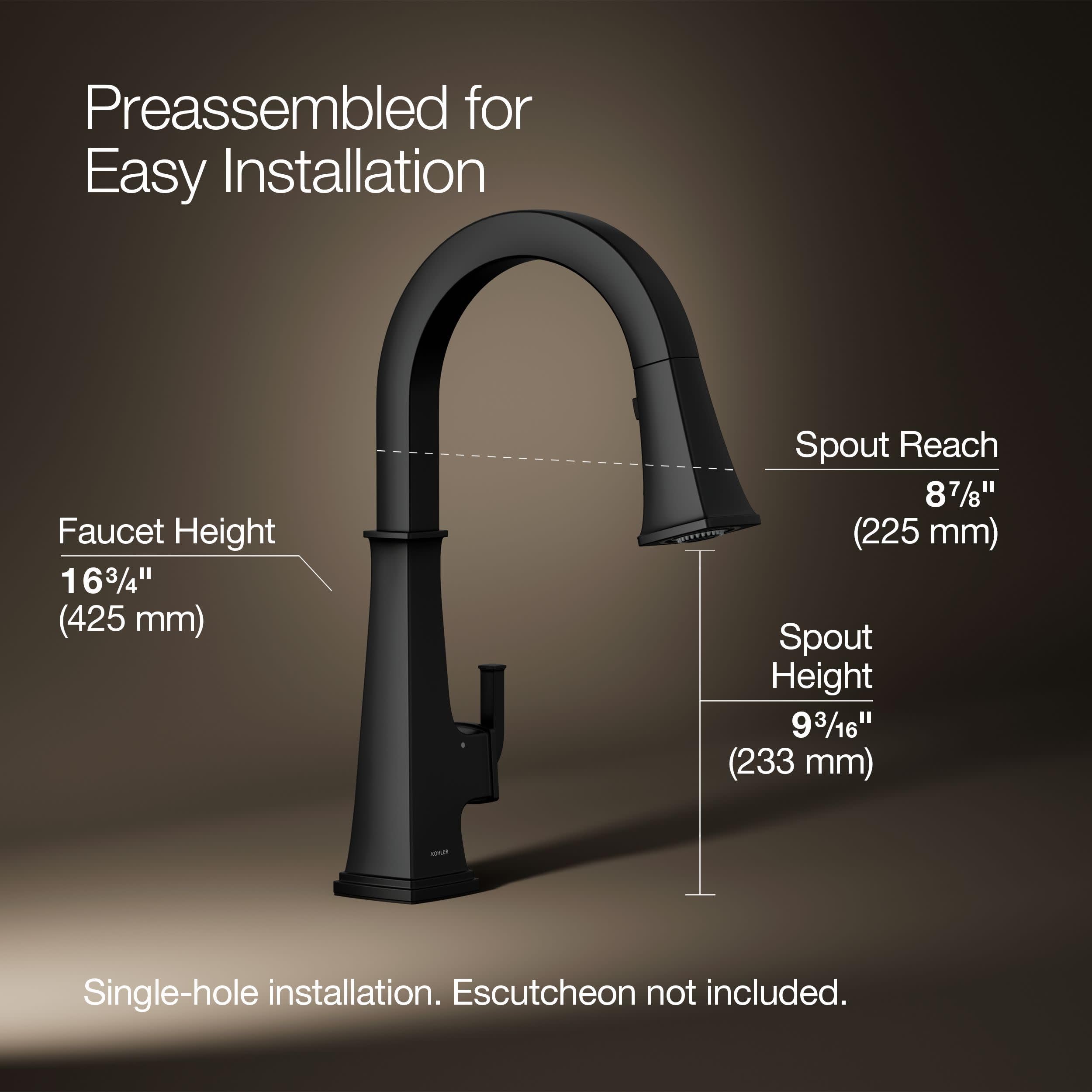Kohler 23832-BL Riff Grifo para Fregadero de Cocina con Agua, Color Negro Mate