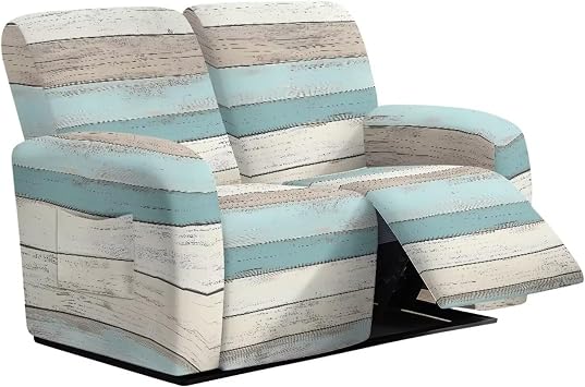 6 Pieces Recliner Cover, Stripe Stretch Reclining Loveseat Slipcover, 2 Seater Couch Slipcovers Elastic Sofa Covers for Living Room