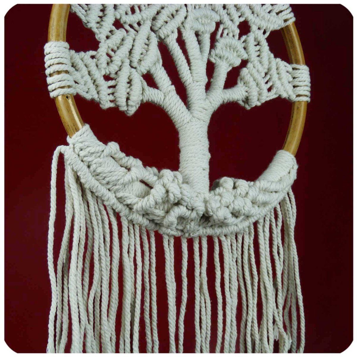 Simandra traditioneller handgefertigter Traumfänger mit Lebensbaum im Makramee Stil – hängender Boho Dreamcatcher mit Lebensbaum aus natürlichen Materialien handgefertigt – 28 x 80 cm