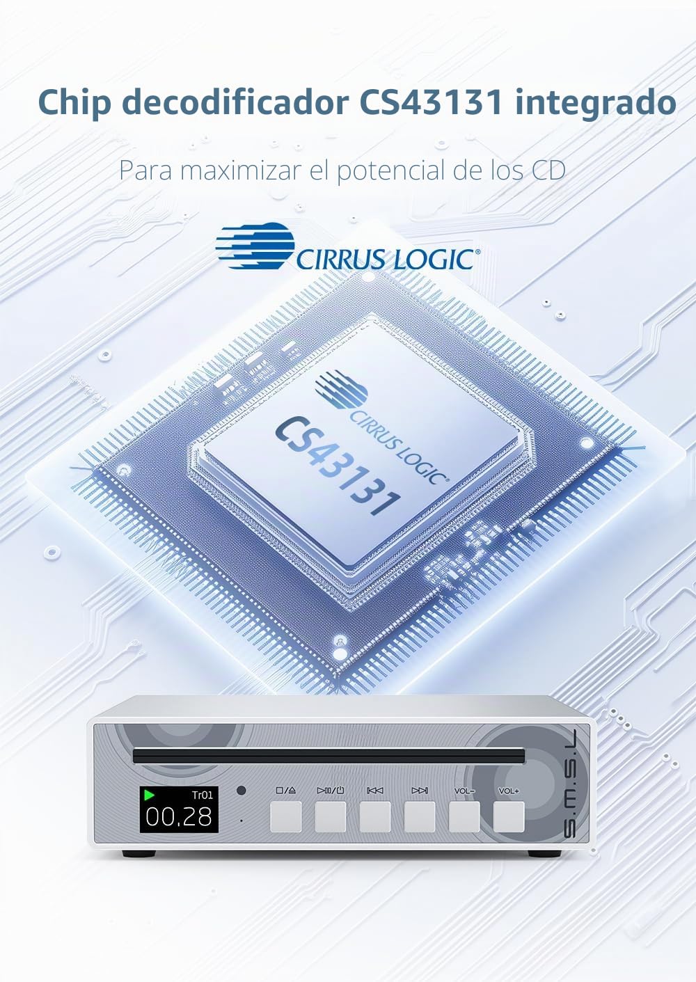 S.M.S.L VMV PL100 CS43131 - Reproductor de CD con chip con mando a distancia (negro)