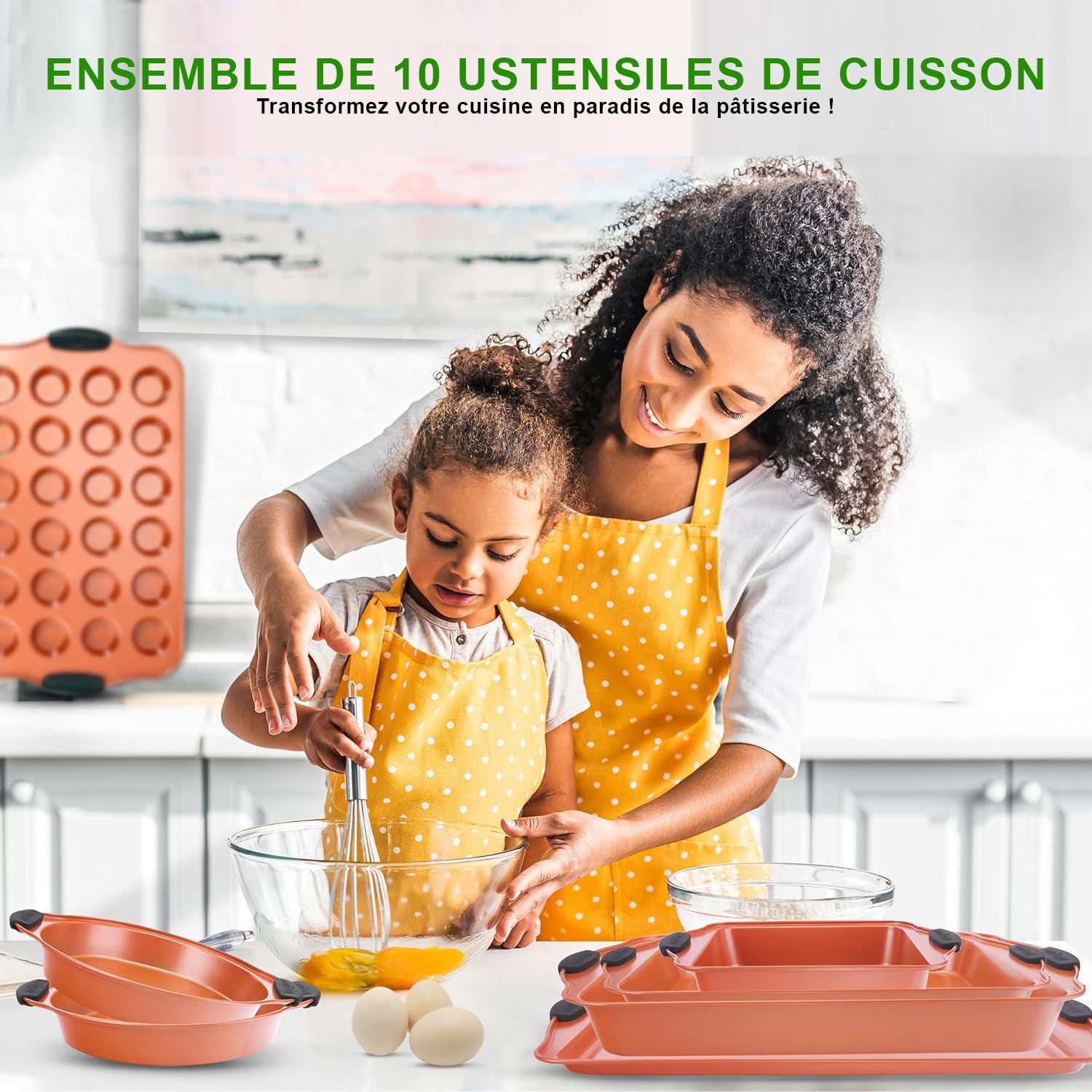 NutriChef, Moules à Pâtisserie, Set de Moules Antiadhésif, Inclus; Plaque à Biscuits,Plaque à Pizza,Plat à Rôtir,Forme à Gâteau-Pain-Muffin, Plateau Carré,Plat Cuisson Four, 10 Pièces
