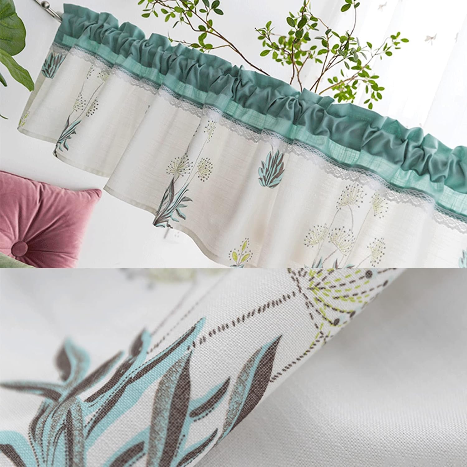 Short Cotton linen Kitchen Curtain Valance, Country style print half Tier Curtains, Small Window Decor Blackout Curtains Panel for Cafe, Bistro, Bedroom, Bathroom, Rod Pocket ( Size : W200xH40cm/78.7x