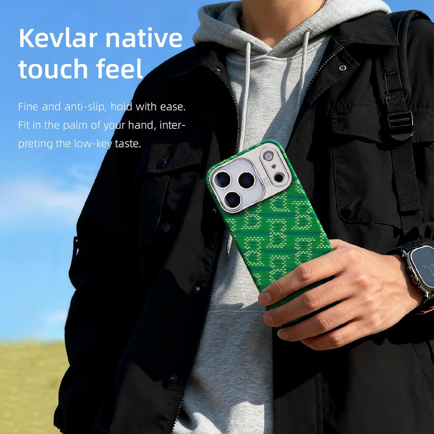 Aramid Fiber Case for iPhone 17 Pro Max 6.9 Inch, Compatible with MagSafe, Thin & Light Case, Floating Weave (Emerald Veined)