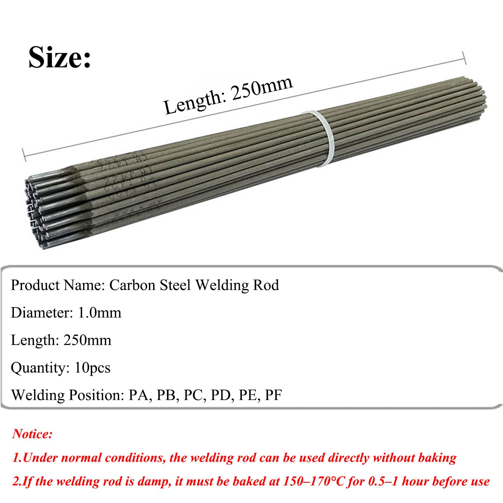 Varilla de soldadura J422, 250 mm de largo, 10 piezas