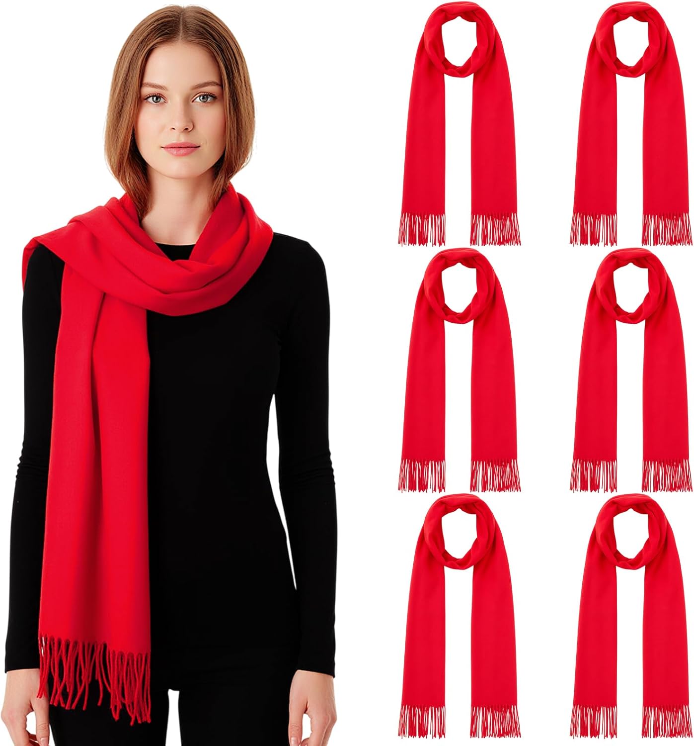 Haysandy 6 Pcs Winter Scarf for Women Scarves Warm Bulk Pashmina Shawls 79 x 13in Wedding Gift Shawls Wraps
