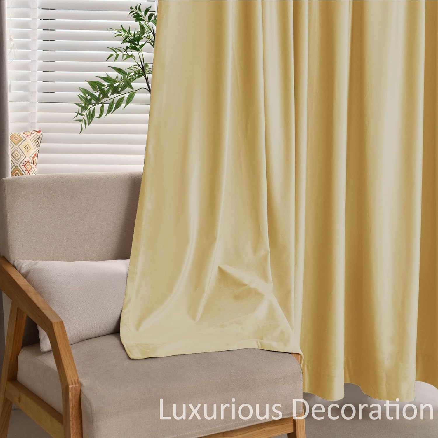 Fcosie Cream Extra Tall Curtains High Ceiling 120-inch to 288-inch Length Light Blocking Velvet Curtains with Anti-Rust Grommets 100" Extra Wide Extra Long Room Darkening Drapes (14ft Long, 2 Pcs)