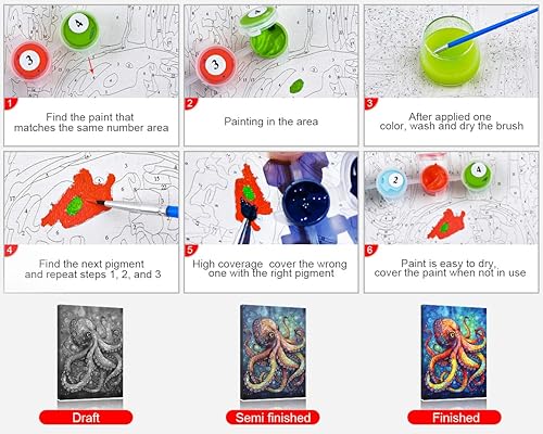 Miniatura 4 de TISHIRON Kit de pintura por números para adultos, kit de pintura por números de cactus y rocas, desierto por números, para principiantes, decoración