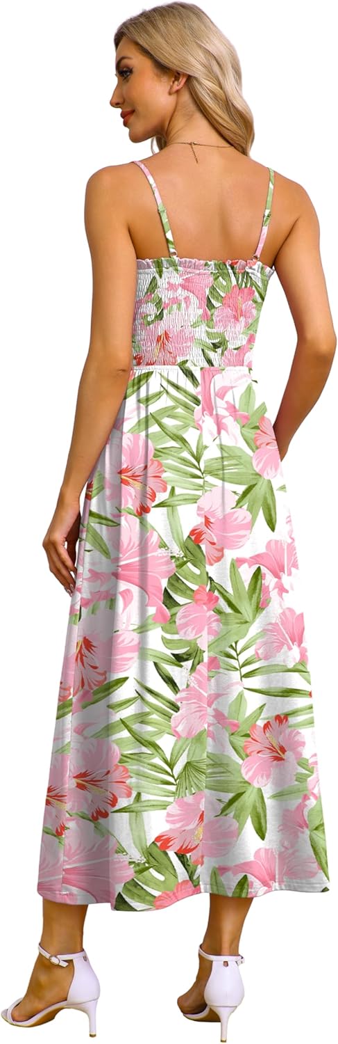 OFEEFAN Womens Spaghetti Strap Maxi Dresses Smocked with Pockets 2026 Summer Spring Casual Boho Beach Long Sundresses - Image 5