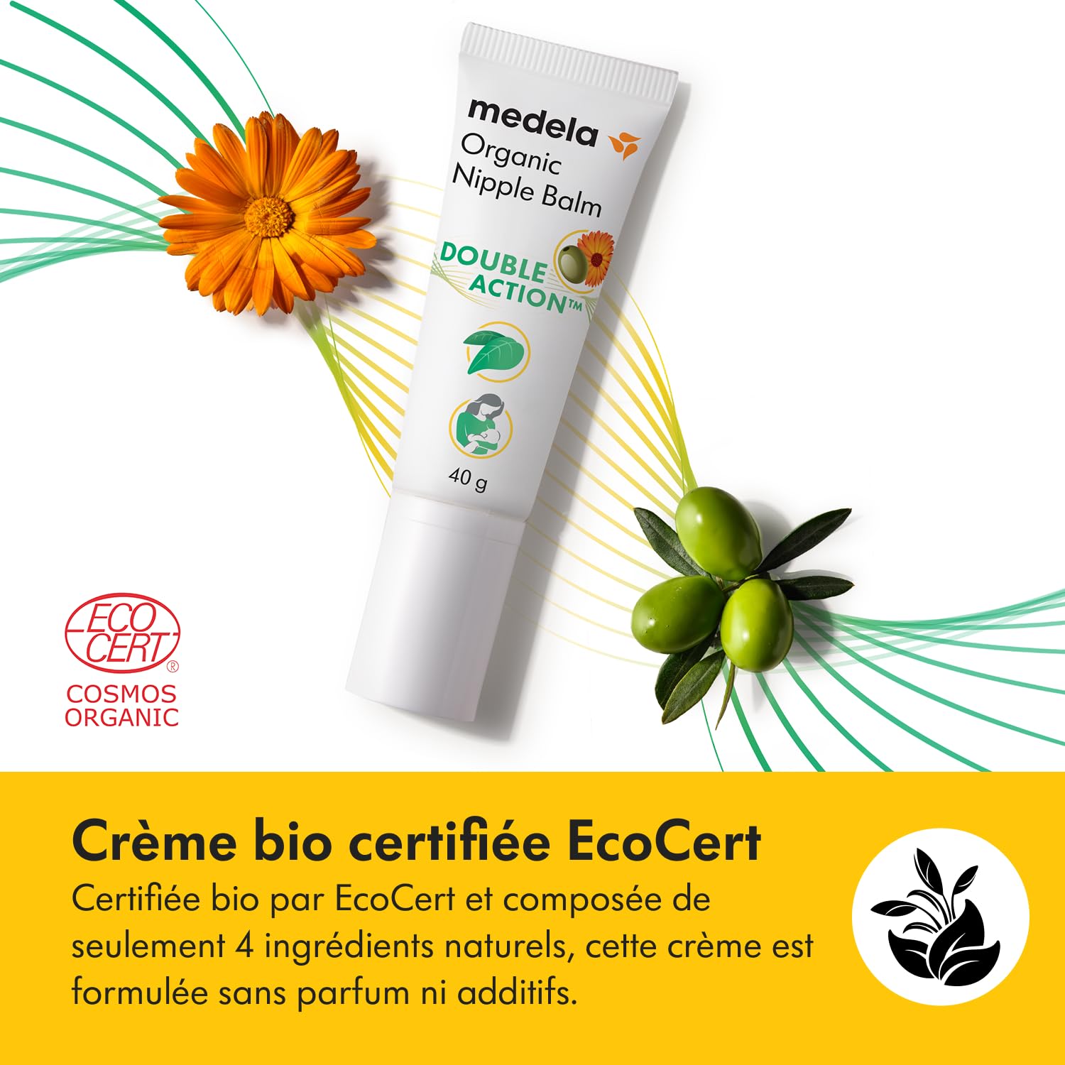 Medela Crème bio pour mamelons, soulage et nourrit les mamelons douloureux, conçue pour les mères allaitantes, à base d'ingrédients naturels, sans danger pour bébé, 40 g