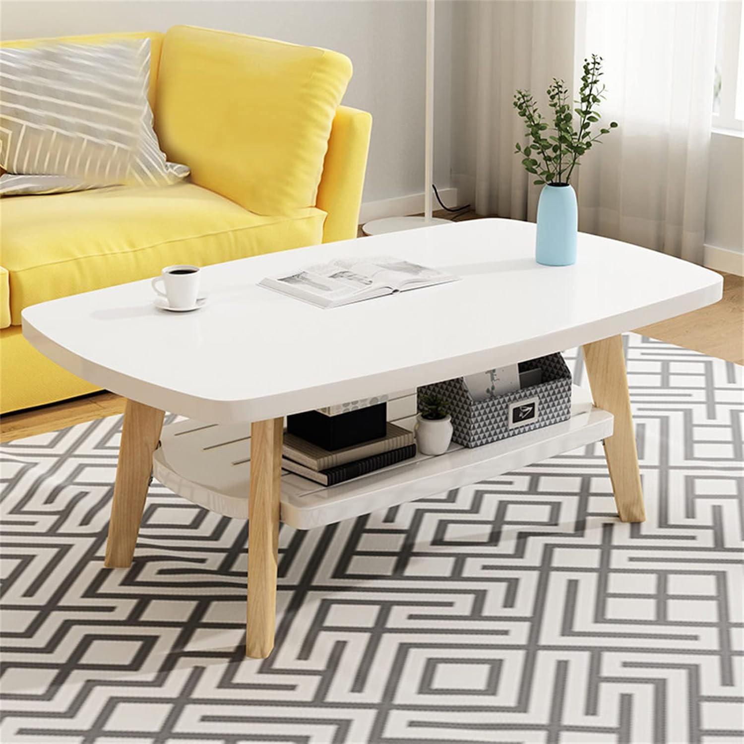 noxozoqm Oval Wood Coffee Table with Open Shelving,Coffee