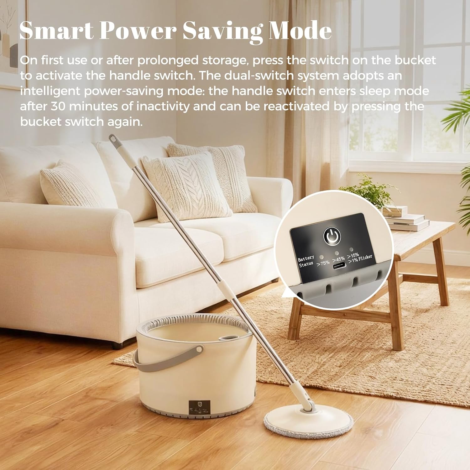 Electric Spin Self-Cleaning Mop and Bucket, Rechargeable and Cordless Spinning Mop and Bucket Set Separate Dirty Water, Easy Wring Spin Mop and Bucket with Wringer Set for Floor Cleaning