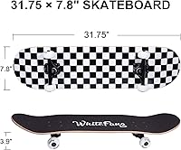 Vista 2 de WhiteFang Patinetas para principiantes, patineta completa de 31 x 7.88 pulgadas, 7 capas de arce canadiense con doble kick cóncavo estándar