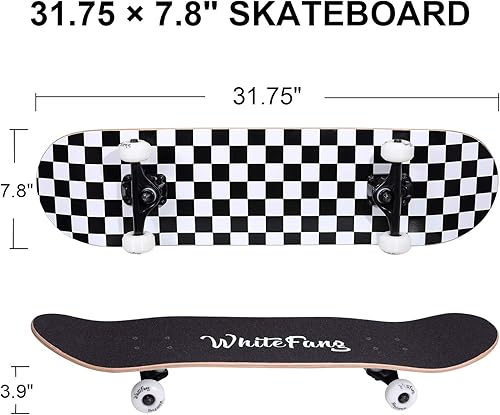 Miniatura 2 de WhiteFang Skateboards for Beginners Complete Skateboard 31 x 788 7 Layer Canadian Maple Double Kick Concave Standard and Tricks Skateboards for Kids