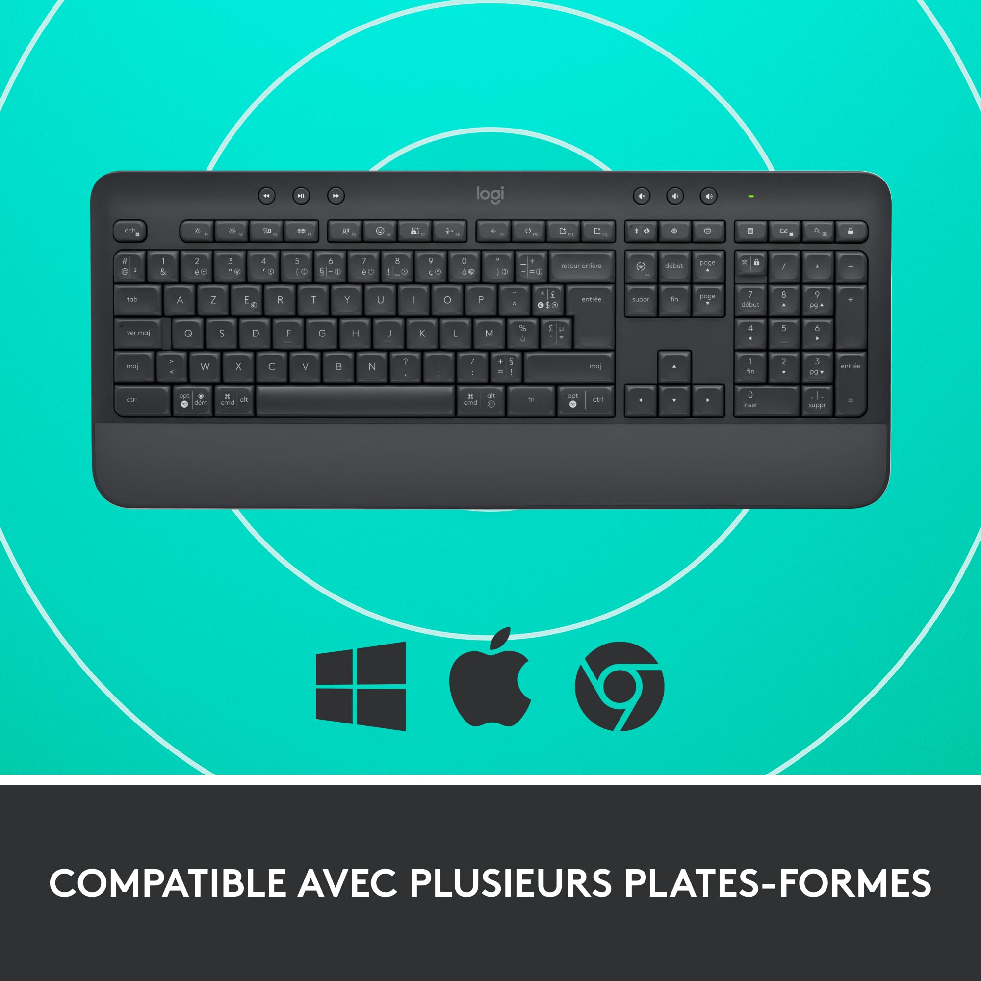 Logitech Signature K650, Clavier sans fil Ergonomique Entier avec Repose-Poignets, BLE Bluetooth, USB Logi Bolt, Touches Silencieuses Pavé Numérique, Compatible PC/Windows/Mac, AZERTY Français - Gris