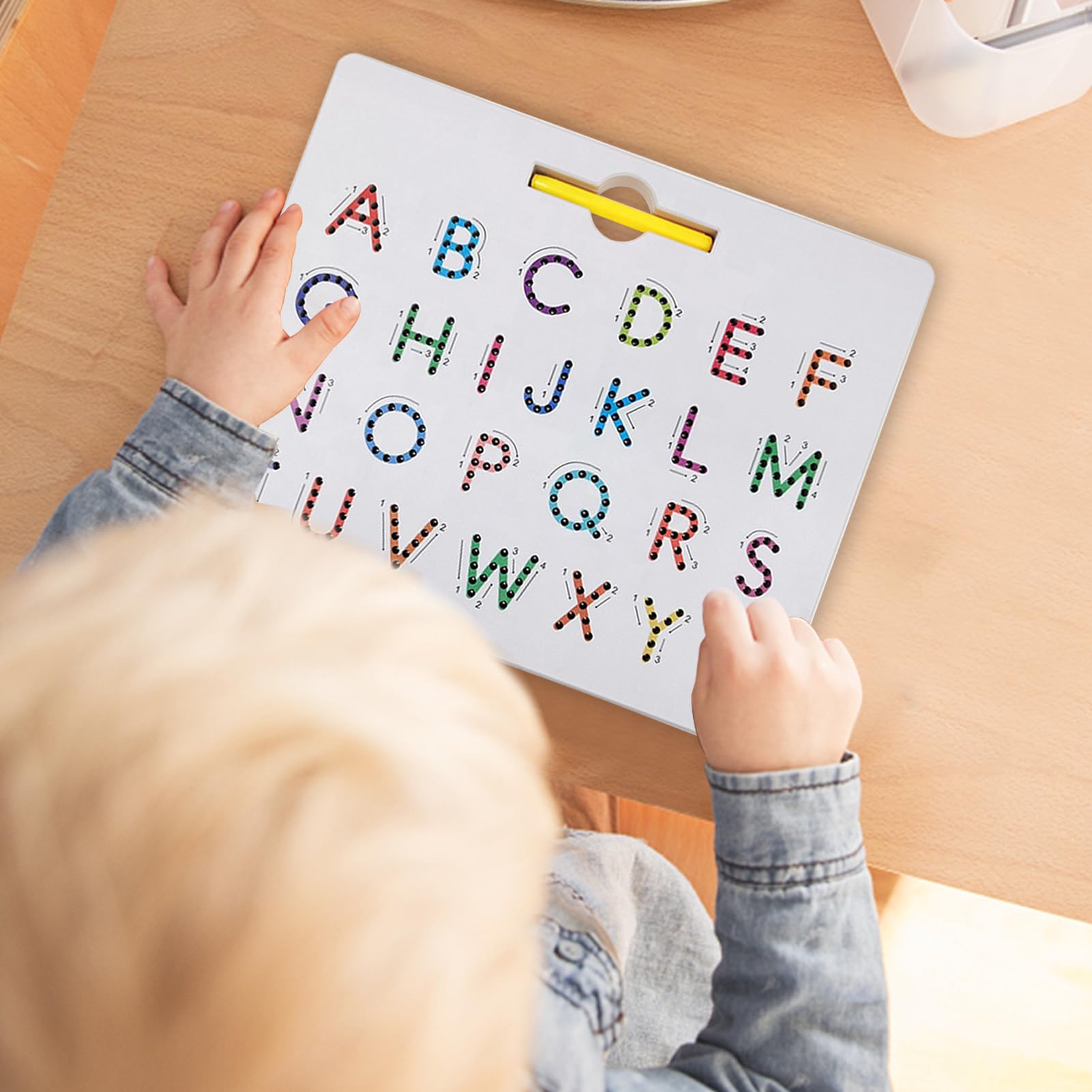 Lavagna magnetica con lettere su entrambi i lati, per giochi di apprendimento 2 in 1, in ABS da 12,2 pollici, tappetino per tablet con perline magnetiche, giocattolo per esercitarsi a scrivere a