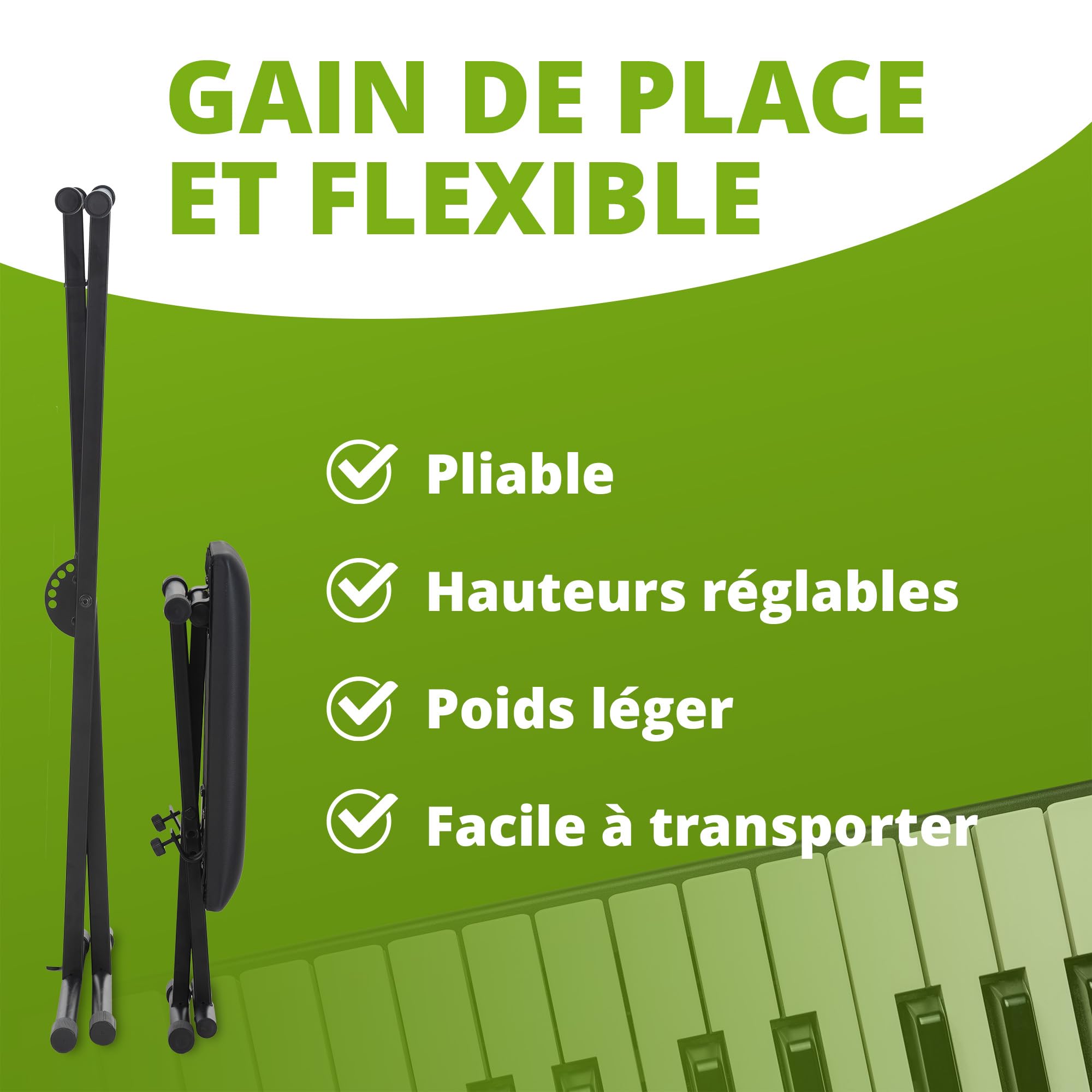 Classic Cantabile Set Clavier Support X-Keyboard 5 Positions réglables en Hauteur - Banc Clavier rembourré 3 Positions réglables – Support Pliable Stable et Tabouret Confortable - Noir