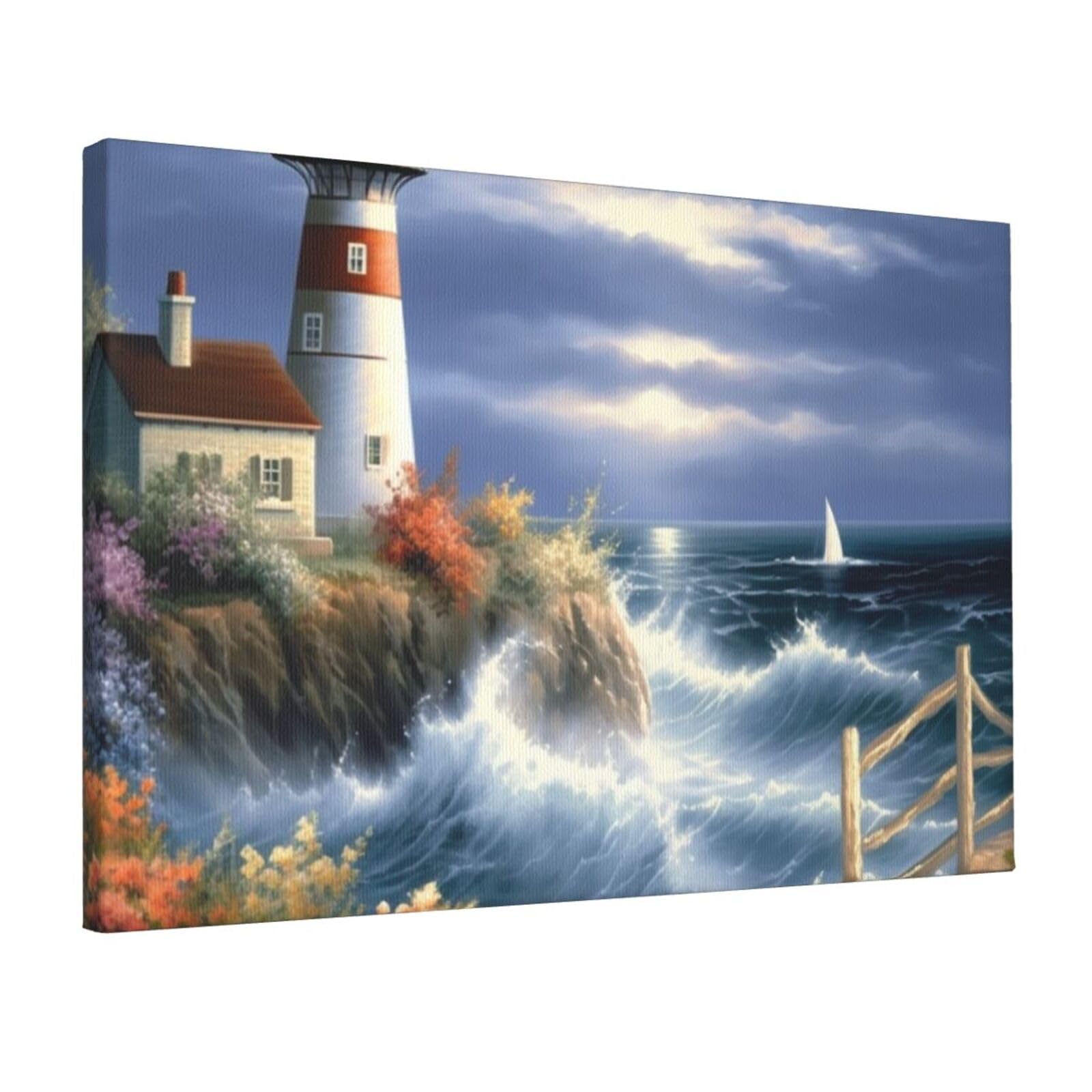 DWVTSLH Lighthouse Diamond Painting Poster Paintings Canvas Wall Art Bedroom Prints Home Decor Hanging Picture Modern Home Artworks Aesthetic for Living Room Office Wall Decor 12x18in Unframed