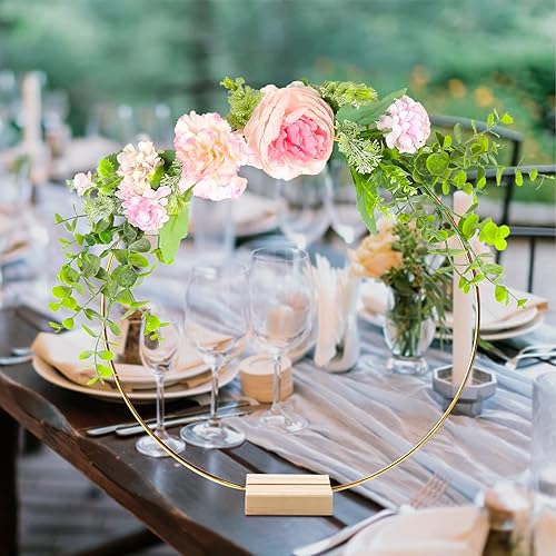 Miniatura 5 de Paquete de 12 centros de mesa de metal grandes de 12 pulgadas, decoración de mesa para mesa con 12 soportes de madera para colocar lugares, corona