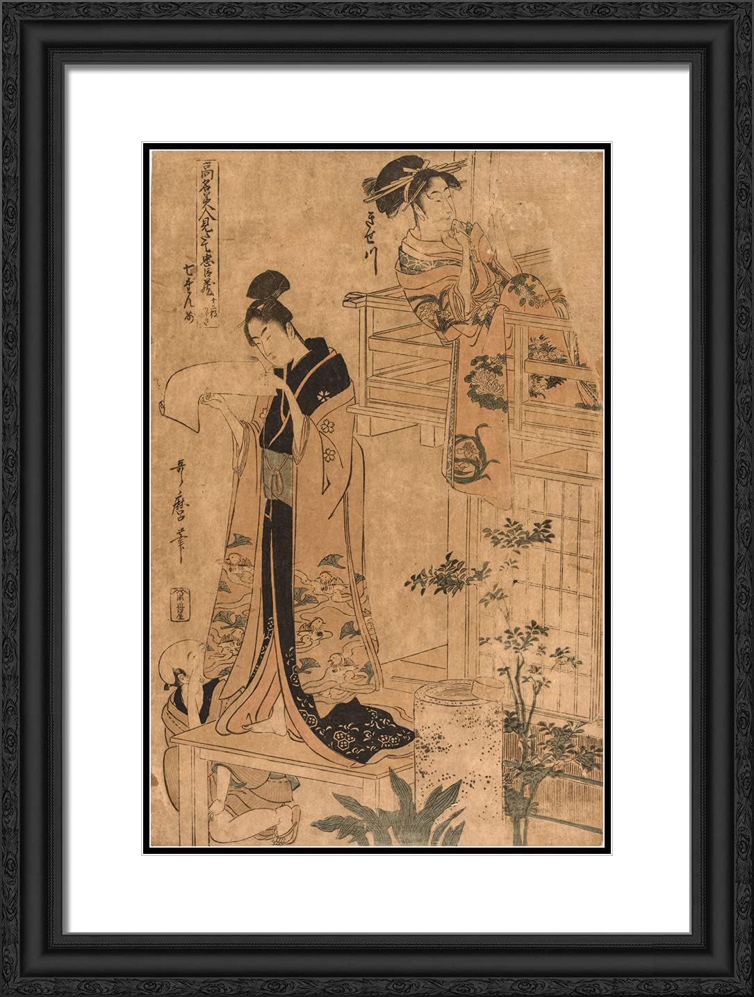 ArtDirect Utamaro, Kitagawa 19x24 Black Ornate Framed Art Print with Double Matting Titled: Full Dress Uniform II
