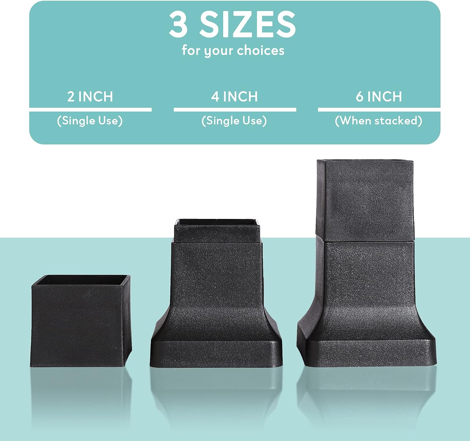 MEETWARM 6" Bed Risers for Casters Wheels and Square Legs, Adjustable Height from 4" to 6", Protect Floors with Non-Scratch, Non-Slip Rubber Pads, Set of 4