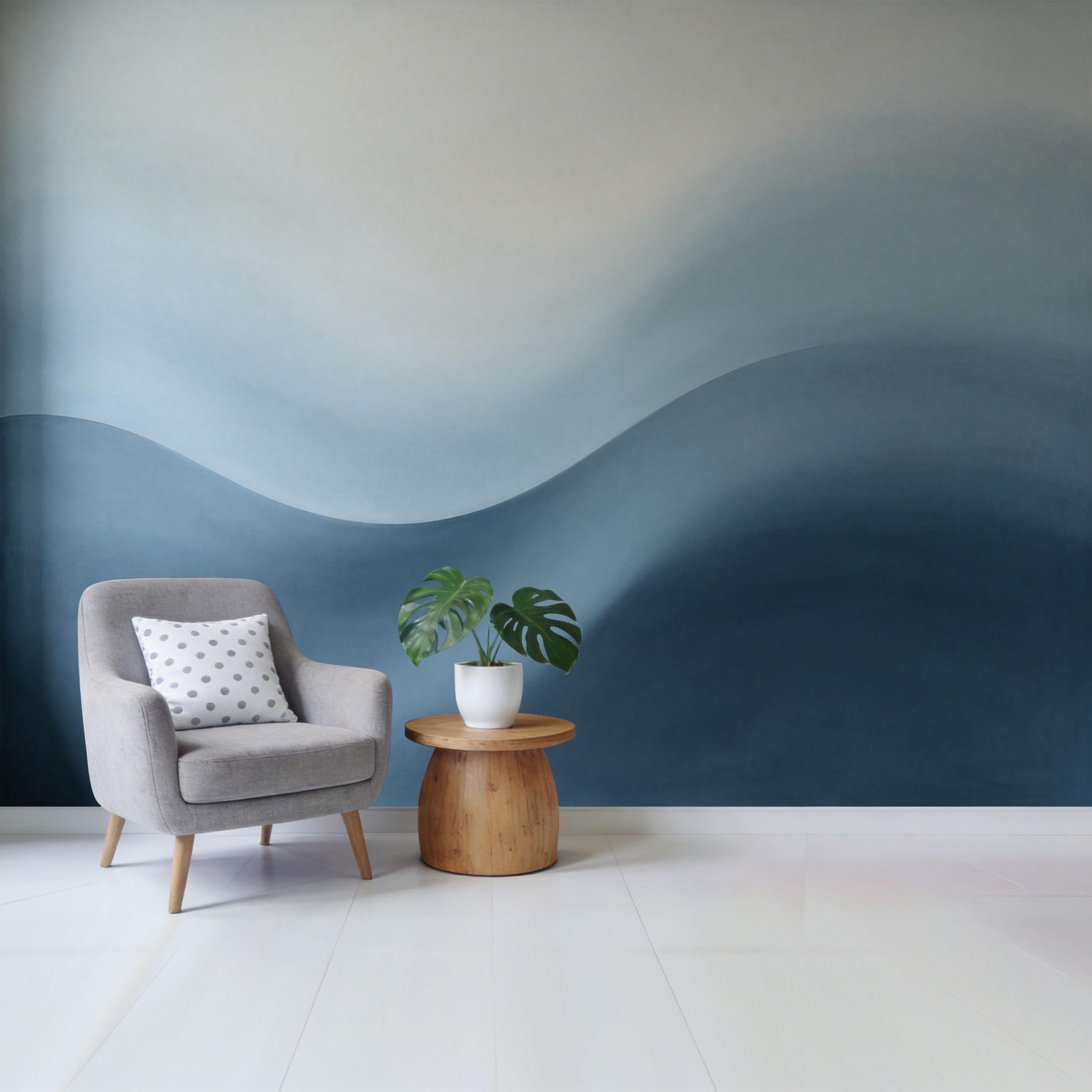 Custom Size Wall Mural Minimalist Blue Abstract Wave Monochrome Gradient Texture SelfAdhesive Wall Fabric Removable Wallpaper for Home Office Decor