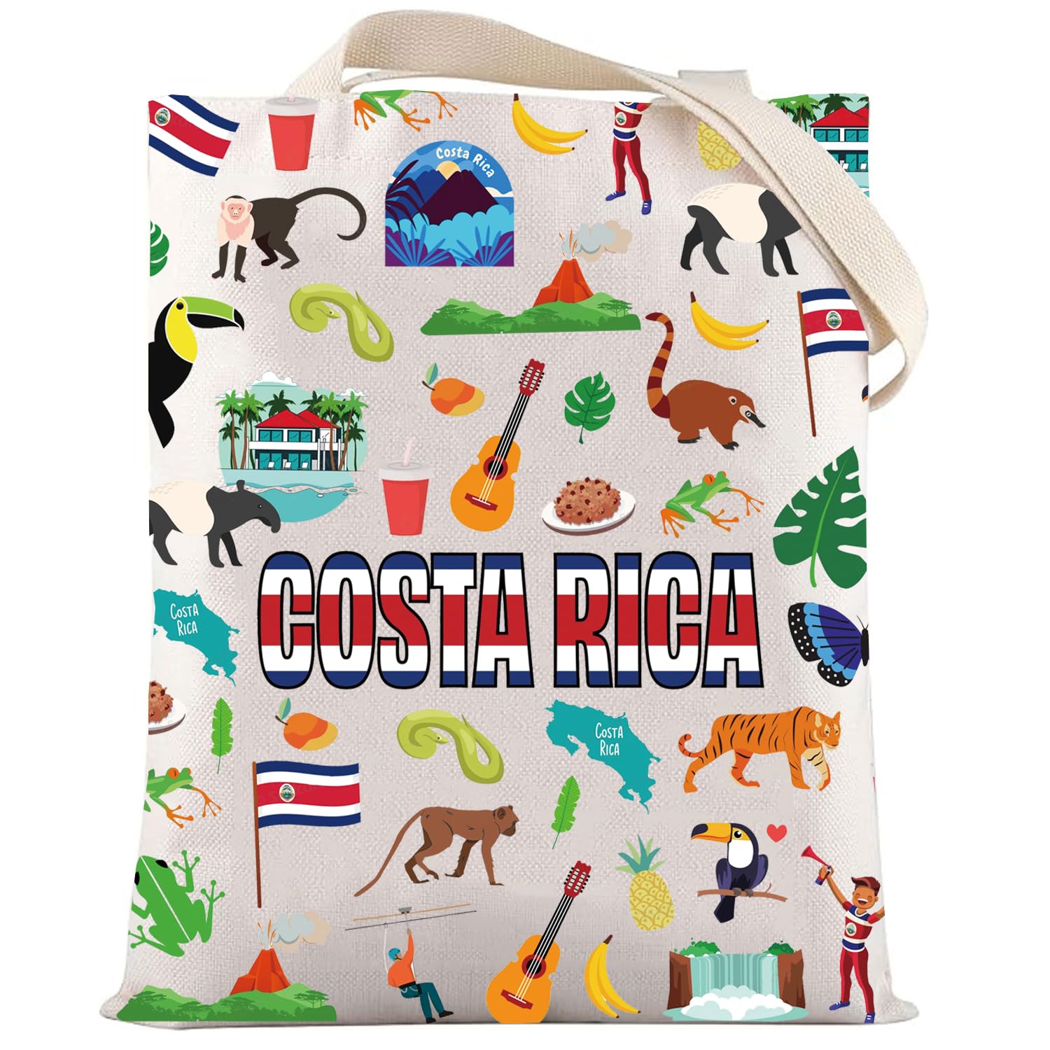 LEVLO Costa Rica Tote Bag Costa Rica Travel Gift The Republic of Costa Rica Trip Shoulder Bag North America Merchandise, Costa Rica Tote, M